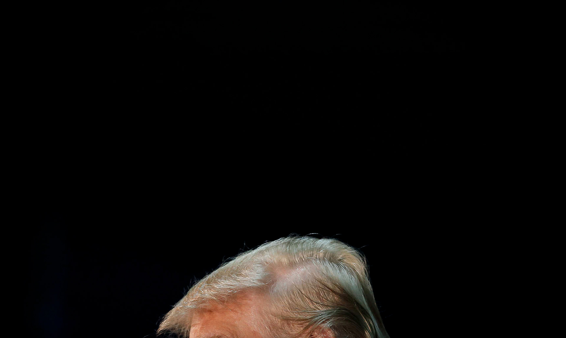 The most famous hair in U.S. politics, belonging to Republican presidential candidate Donald Trump, who spoke at West Gym on the campus of the University of Northern Iowa on Tuesday, Jan. 12, 2016, in Cedar Falls.