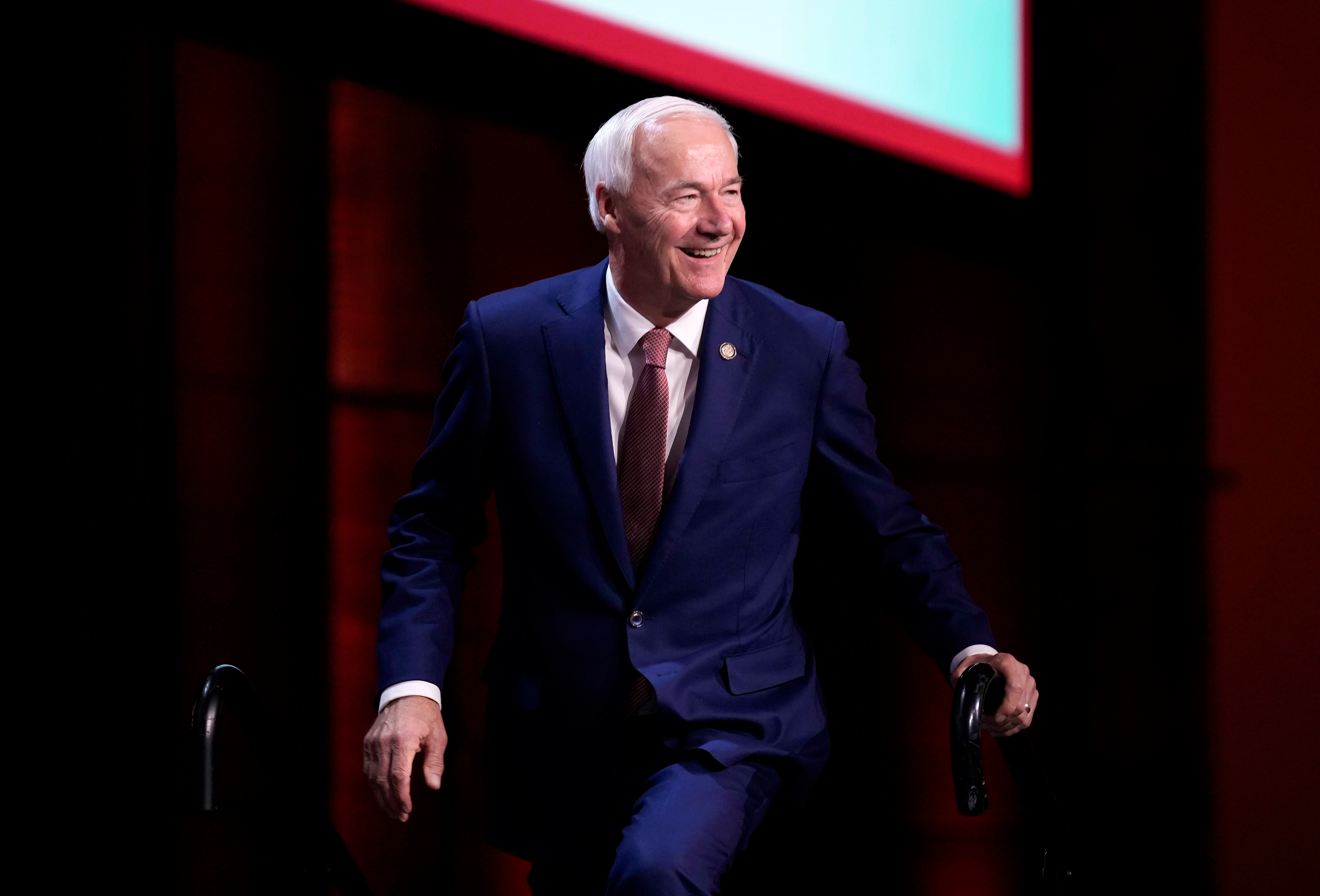 Republican presidential candidate former Arkansas Gov. Asa Hutchinson speaks at the Iowa Faith & Freedom Coalition’s fall banquet, Saturday, Sept. 16, 2023, in Des Moines, Iowa. (AP Photo/Bryon Houlgrave)
