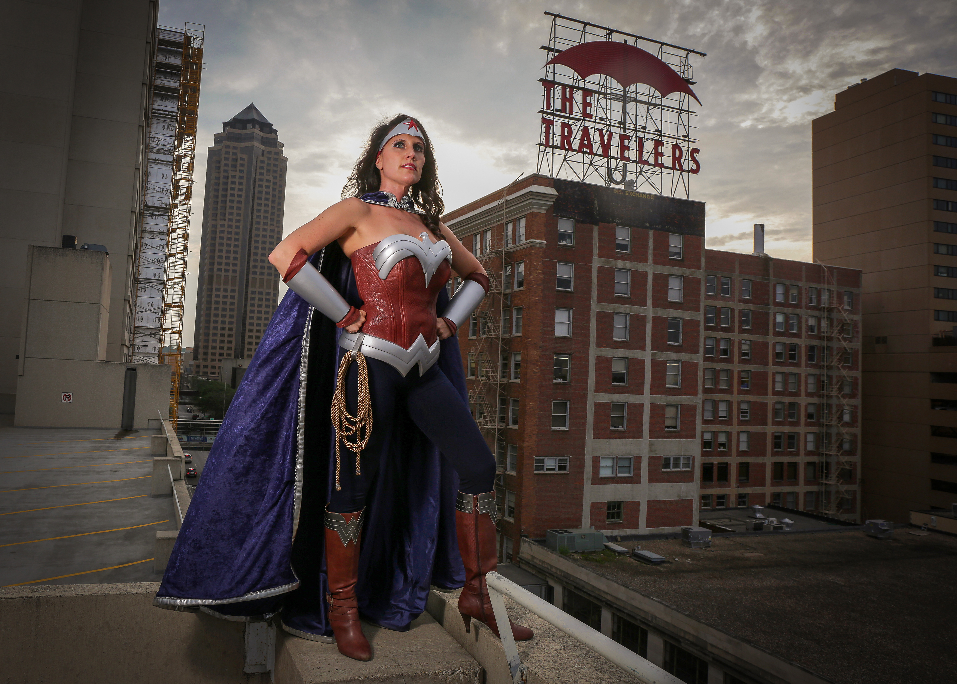 Wonder Woman, aka Laura Hraha-Morgan of Des Moines, is a member of the Iowa League of Heroes, which consists of fewer than 10 members, who all dress up in costume and visit children in area hospitals.