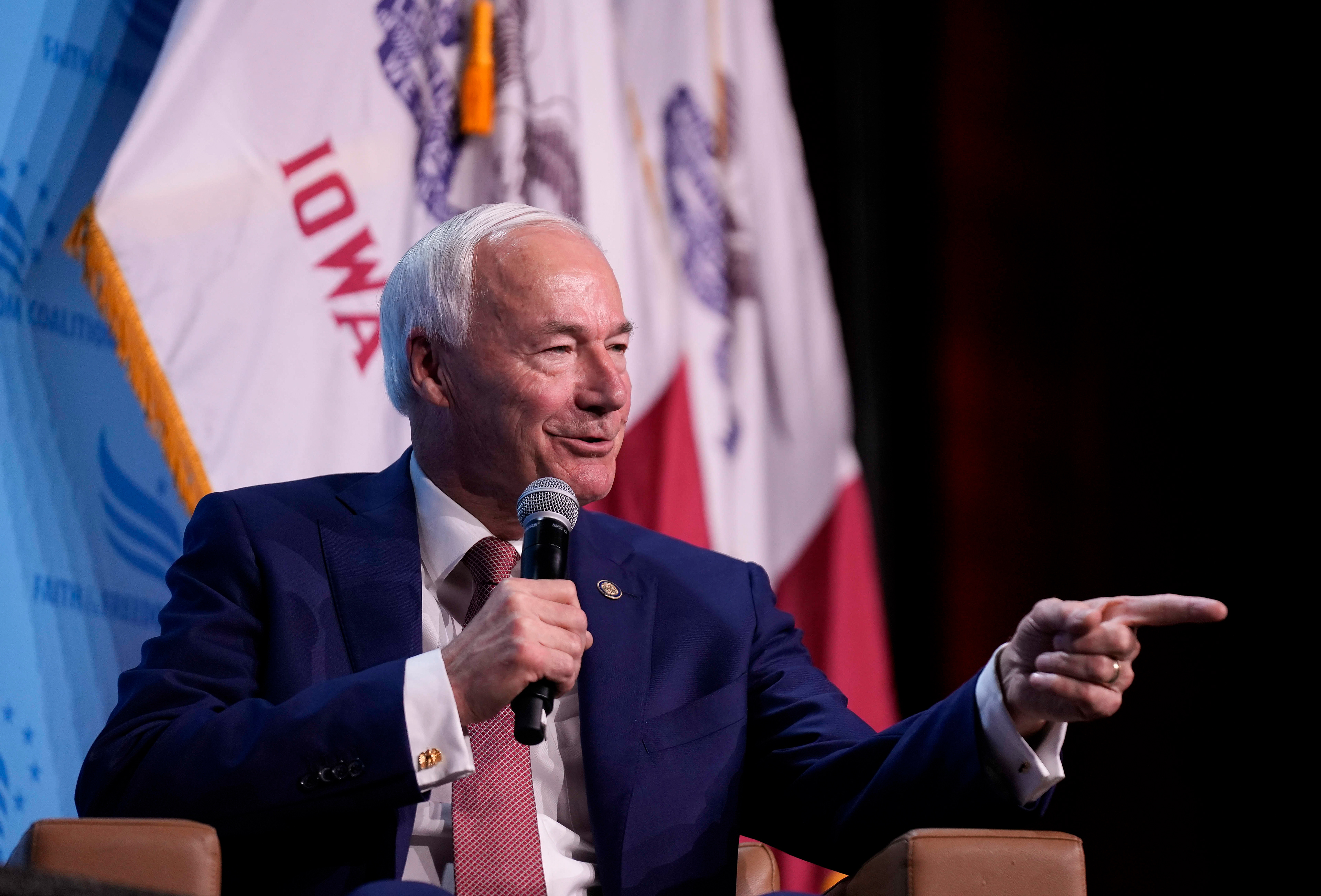 Republican presidential candidate former Arkansas Gov. Asa Hutchinson speaks at the Iowa Faith & Freedom Coalition’s fall banquet, Saturday, Sept. 16, 2023, in Des Moines, Iowa. (AP Photo/Bryon Houlgrave)