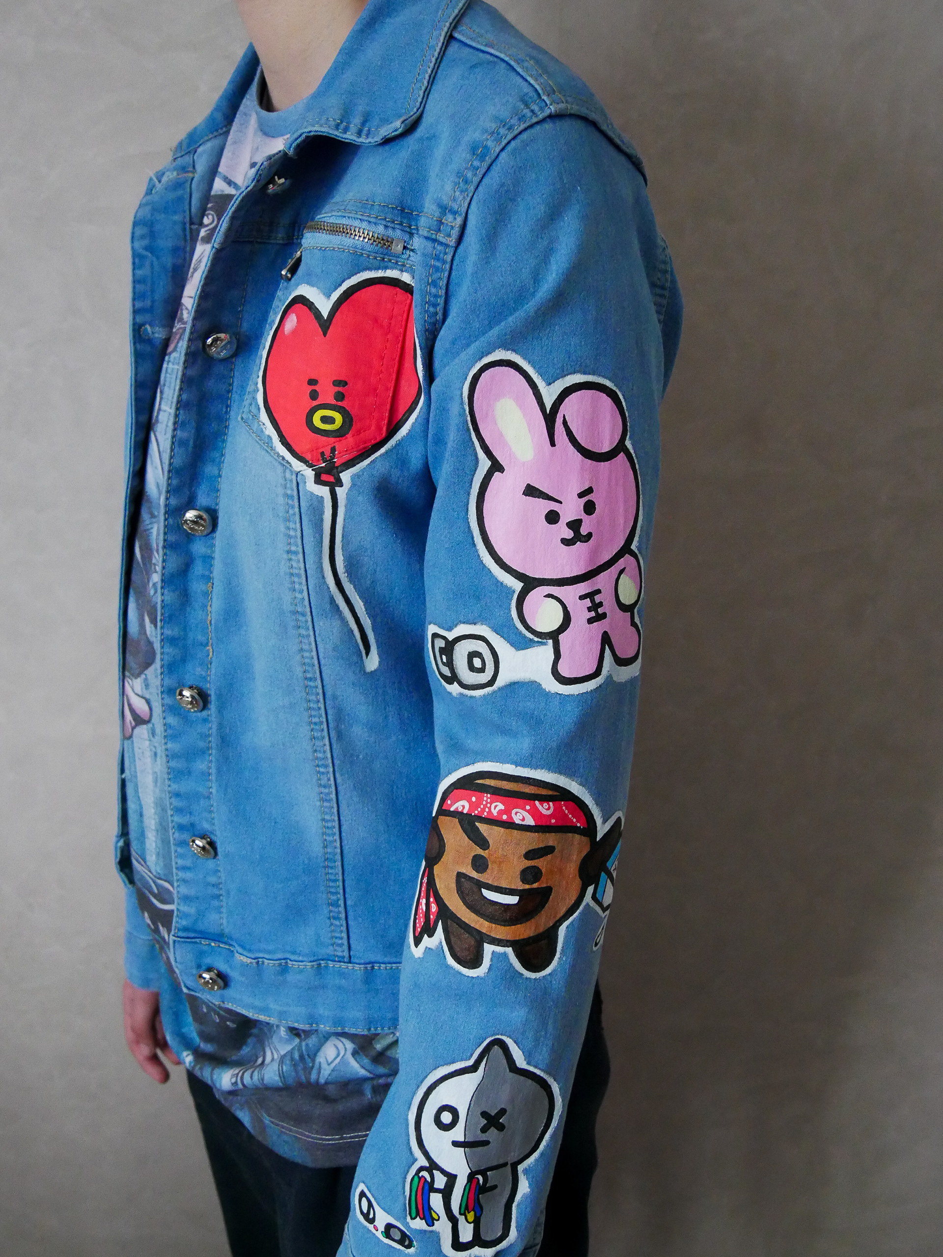 bt21 characters denim jacket - left side