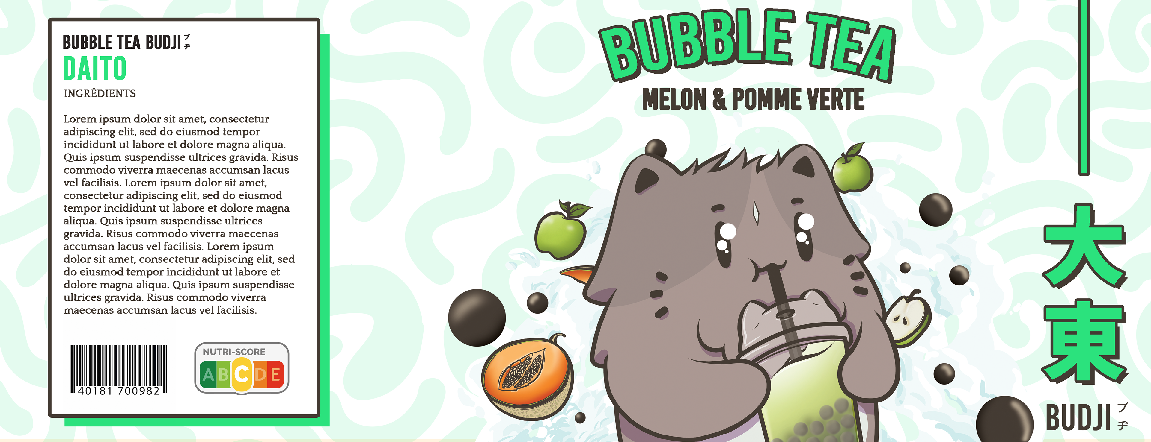 Test d'étiquette pour une Boisson Bubble Tea avec TOTO