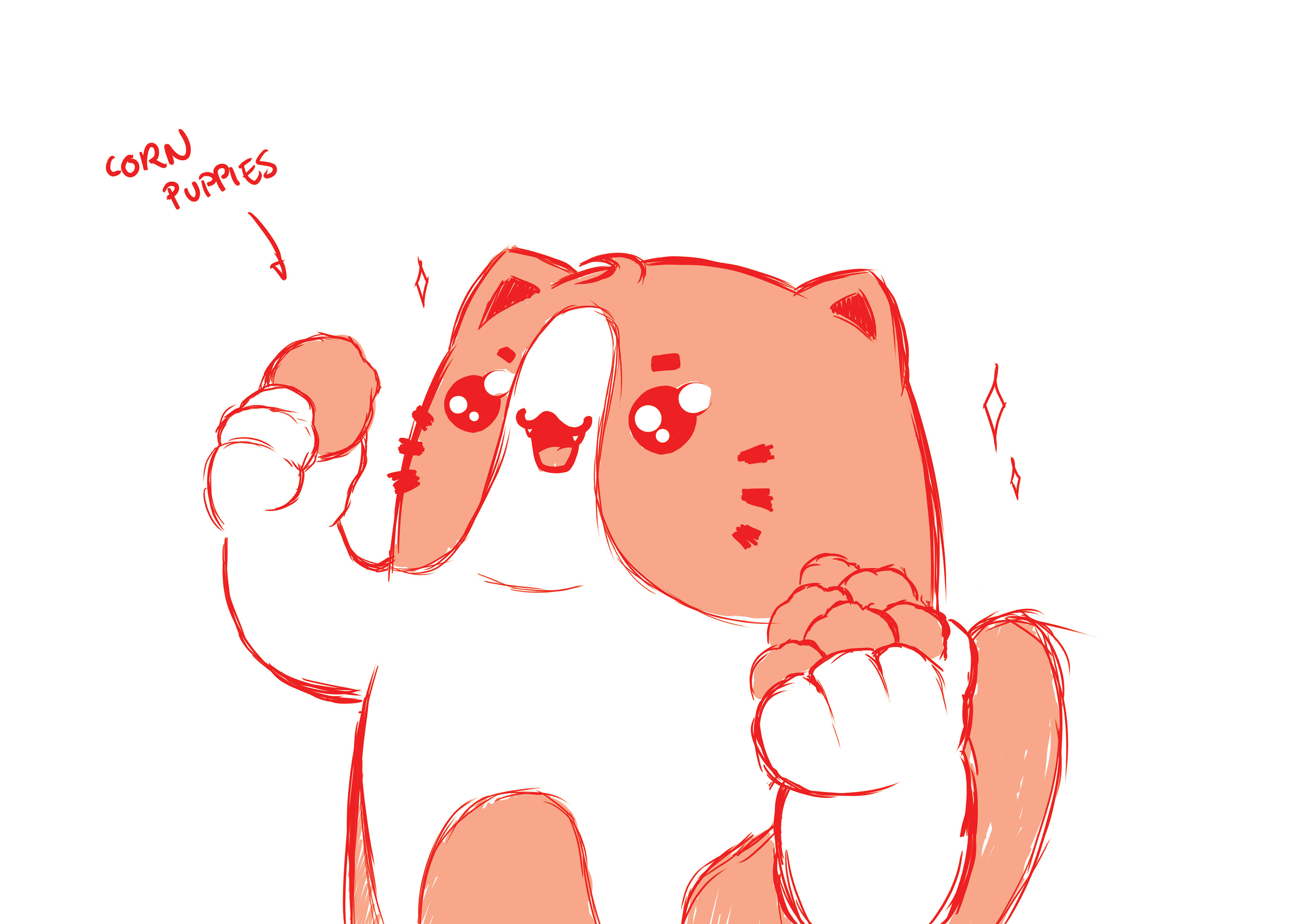 croquis pour un test d'emballage avec les Corn Puppies