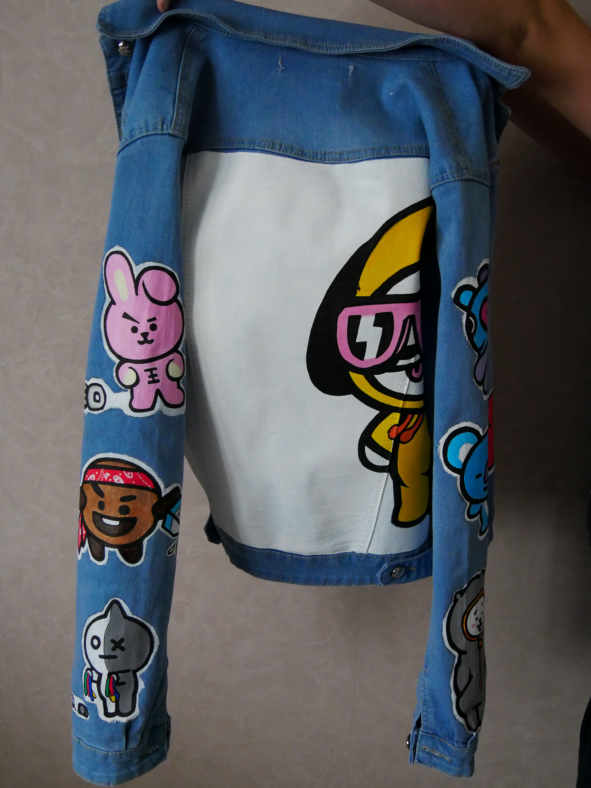 bt21 characters denim jacket - back