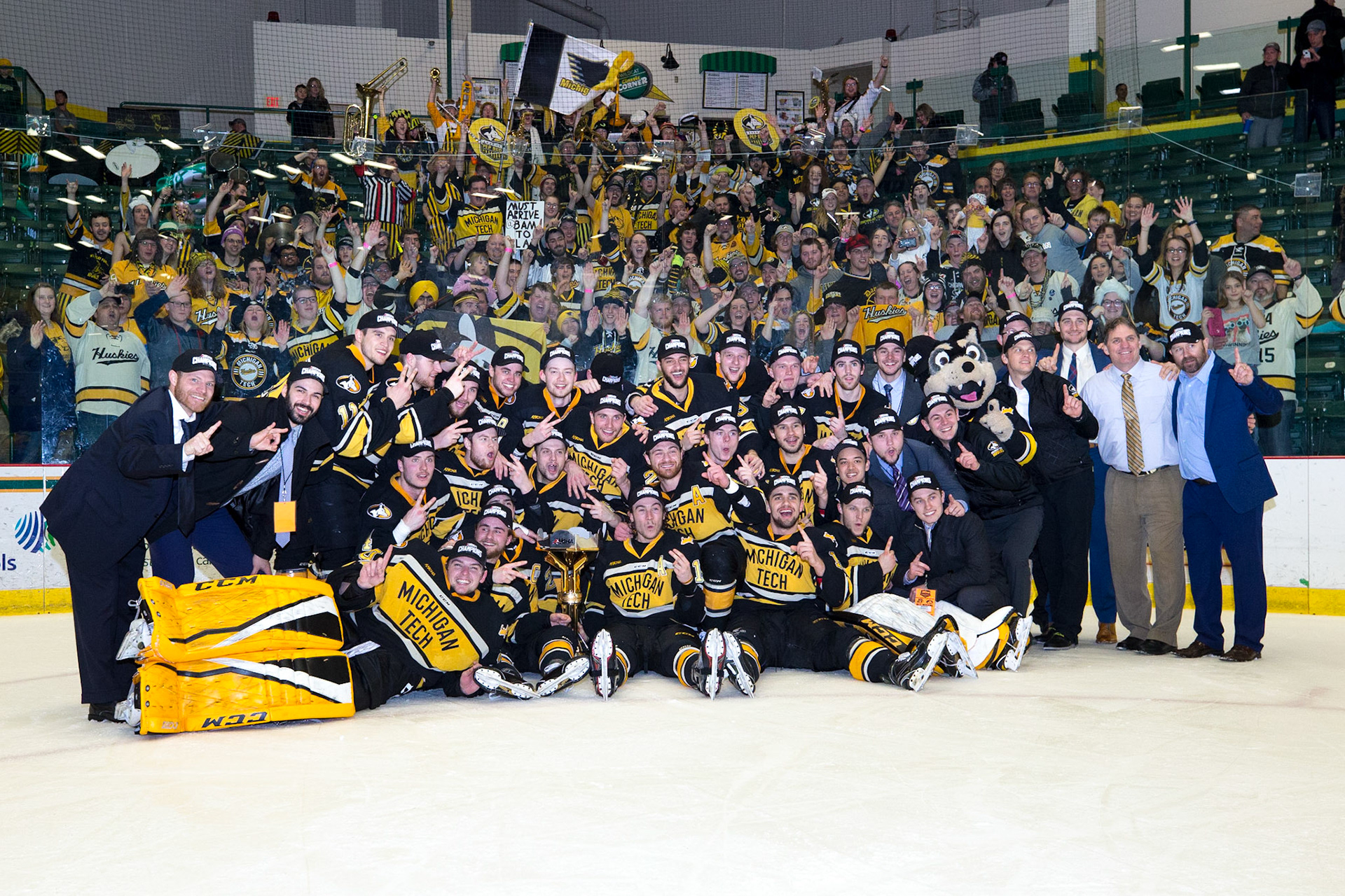 during Saturday night's WCHA Championship game at the Berry Events Center in Marquette Michigan.