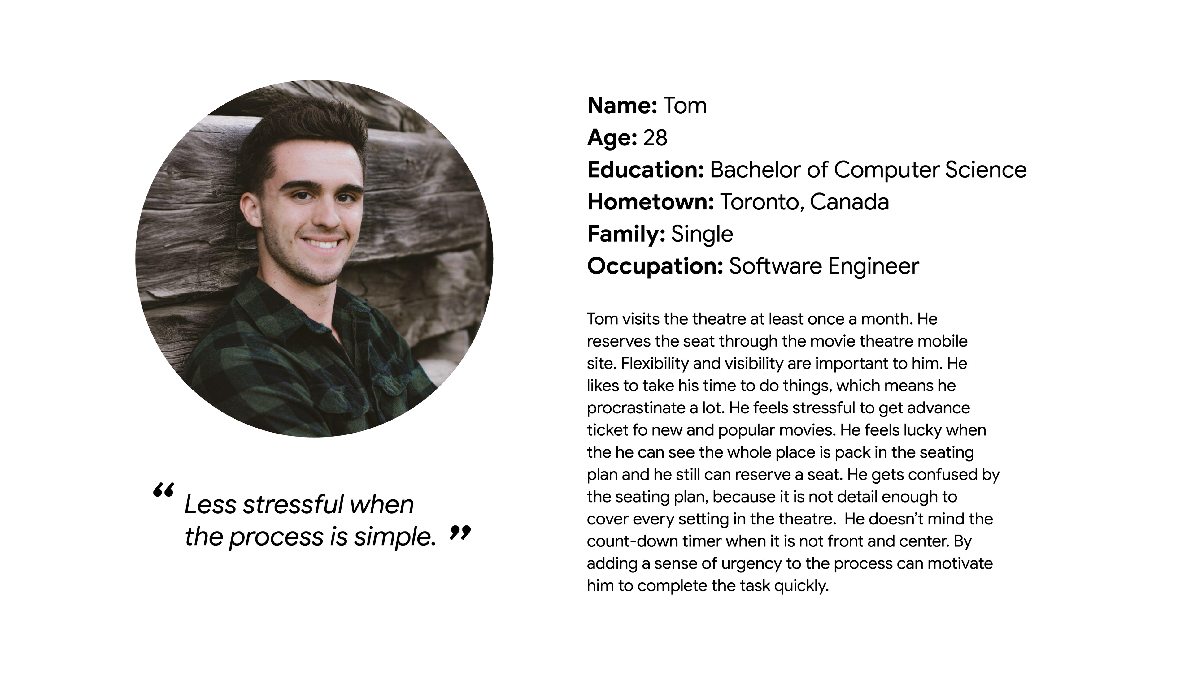 image of Tom's persona profile