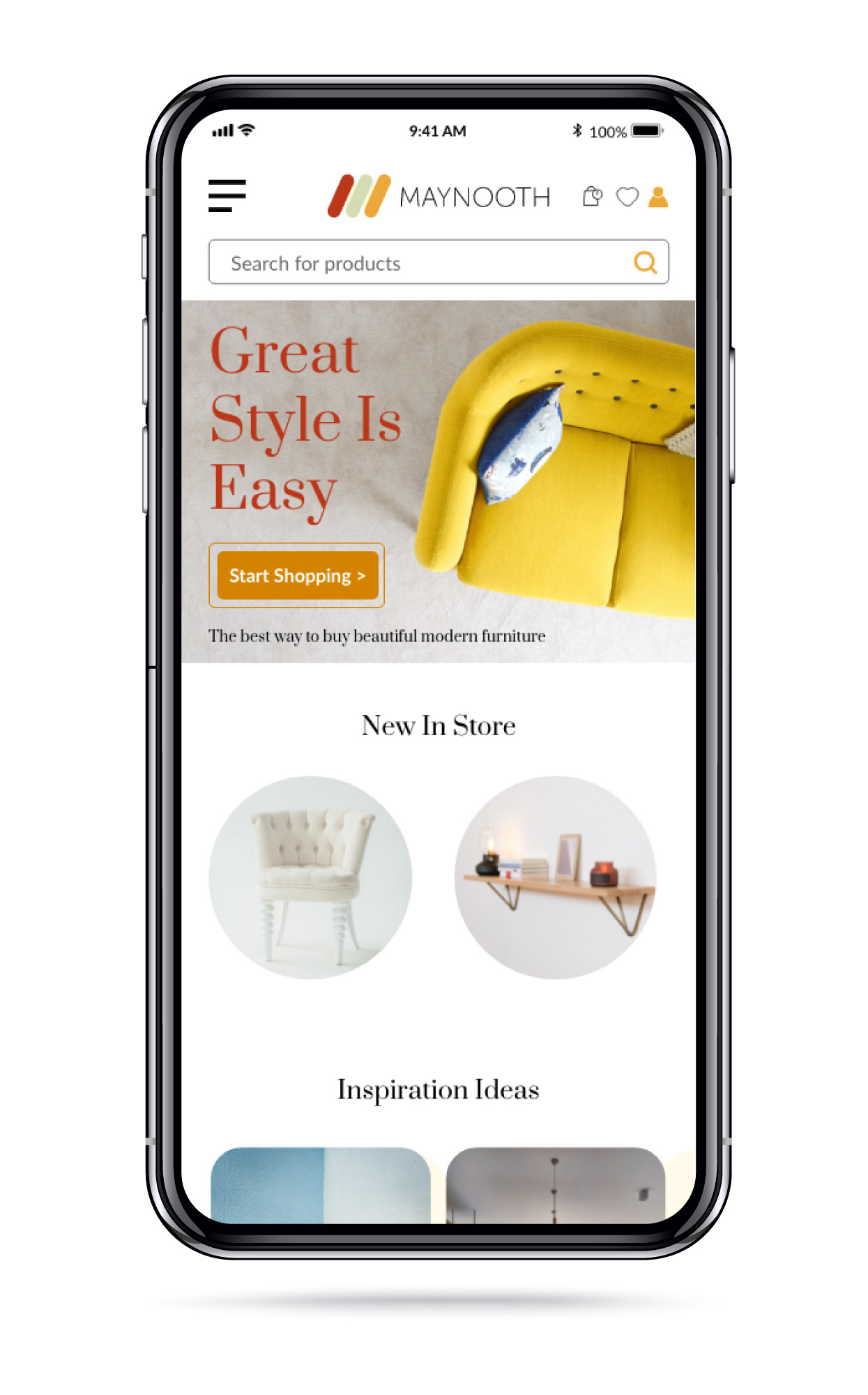 Home page in mobile view
