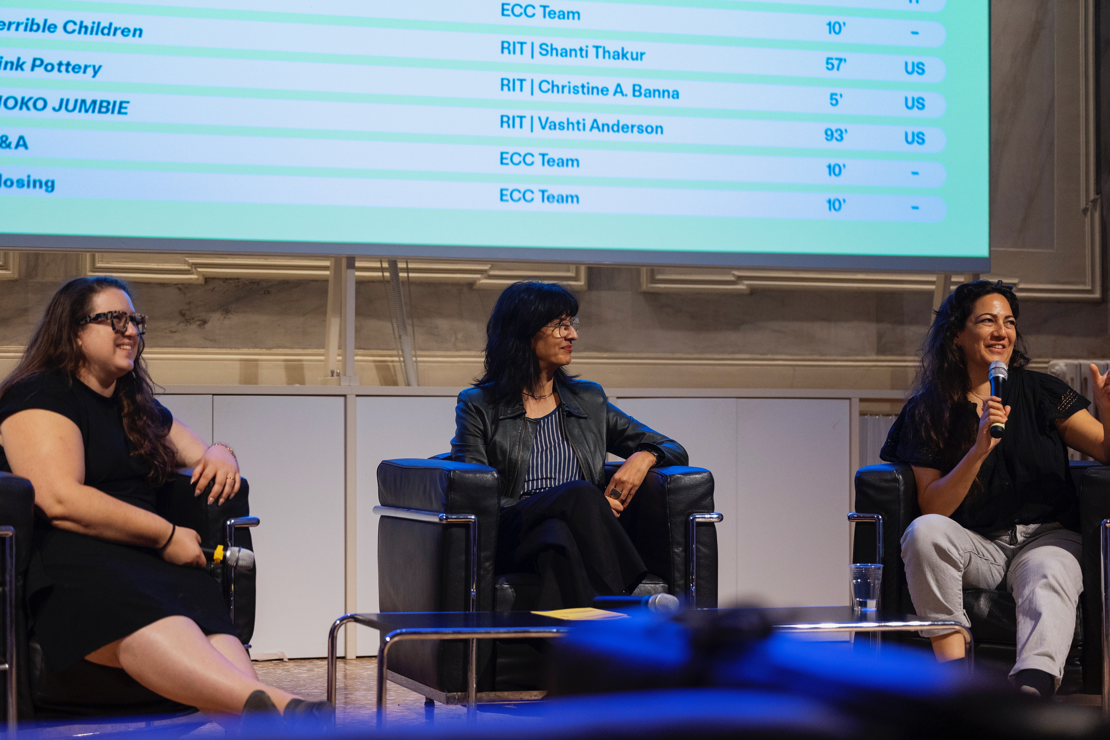 After screening Q&A - Christine Banna (left), Shanti Thakur (middle), Vashti Anderson (right) - photo credit Federico Vespignani