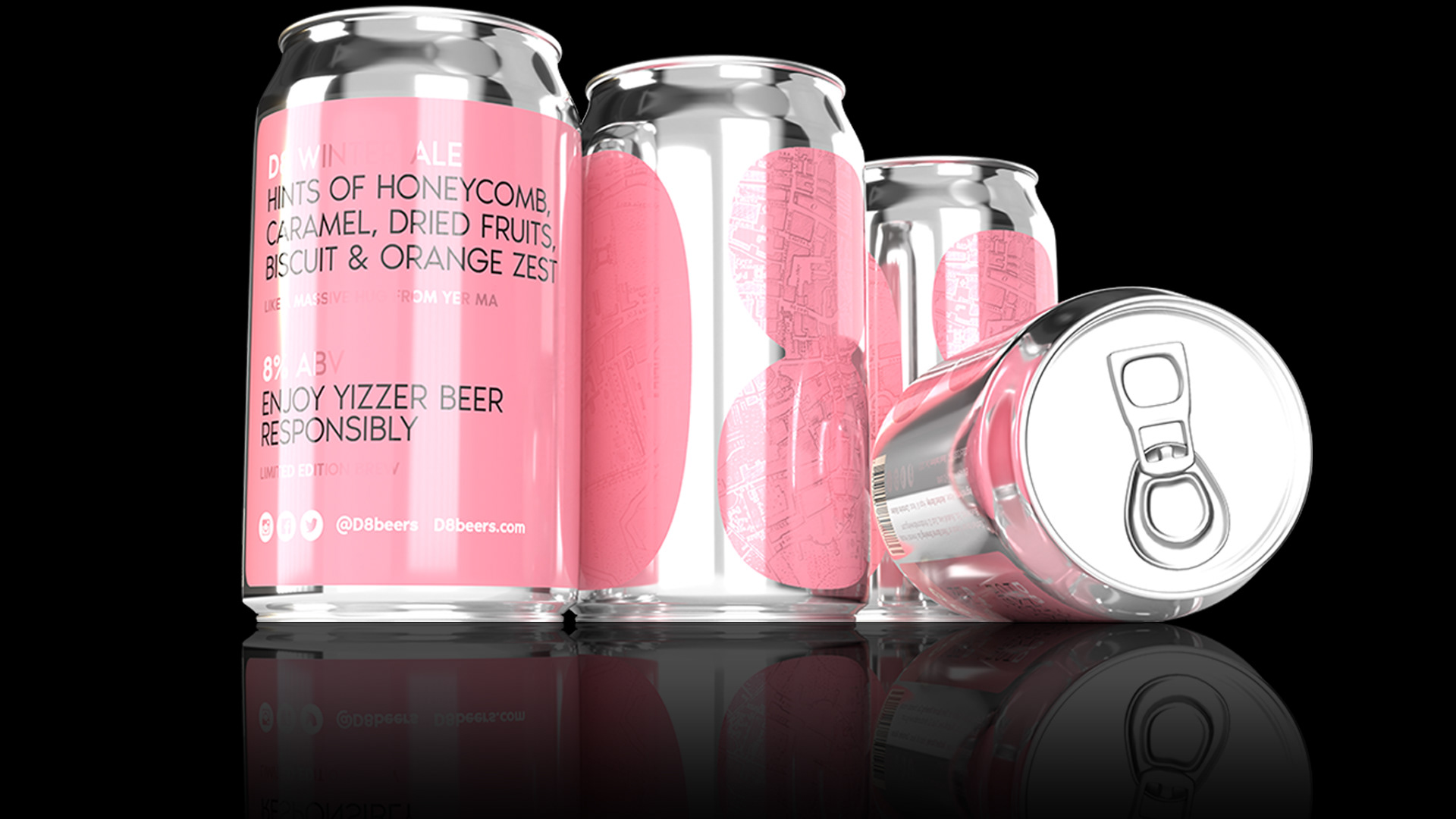 3D models of D8 Beers packaging.