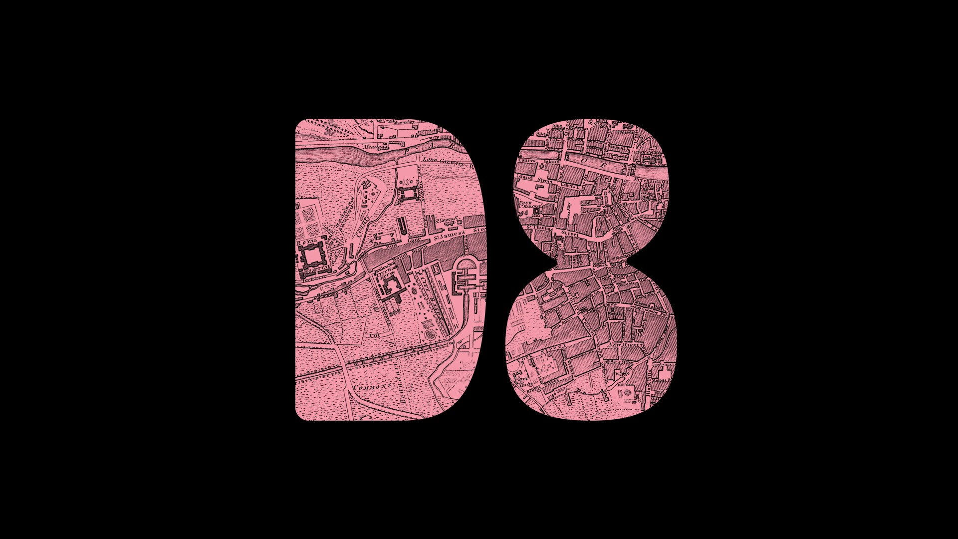 D8 Beers logo featuring a historic map of Dublin City.