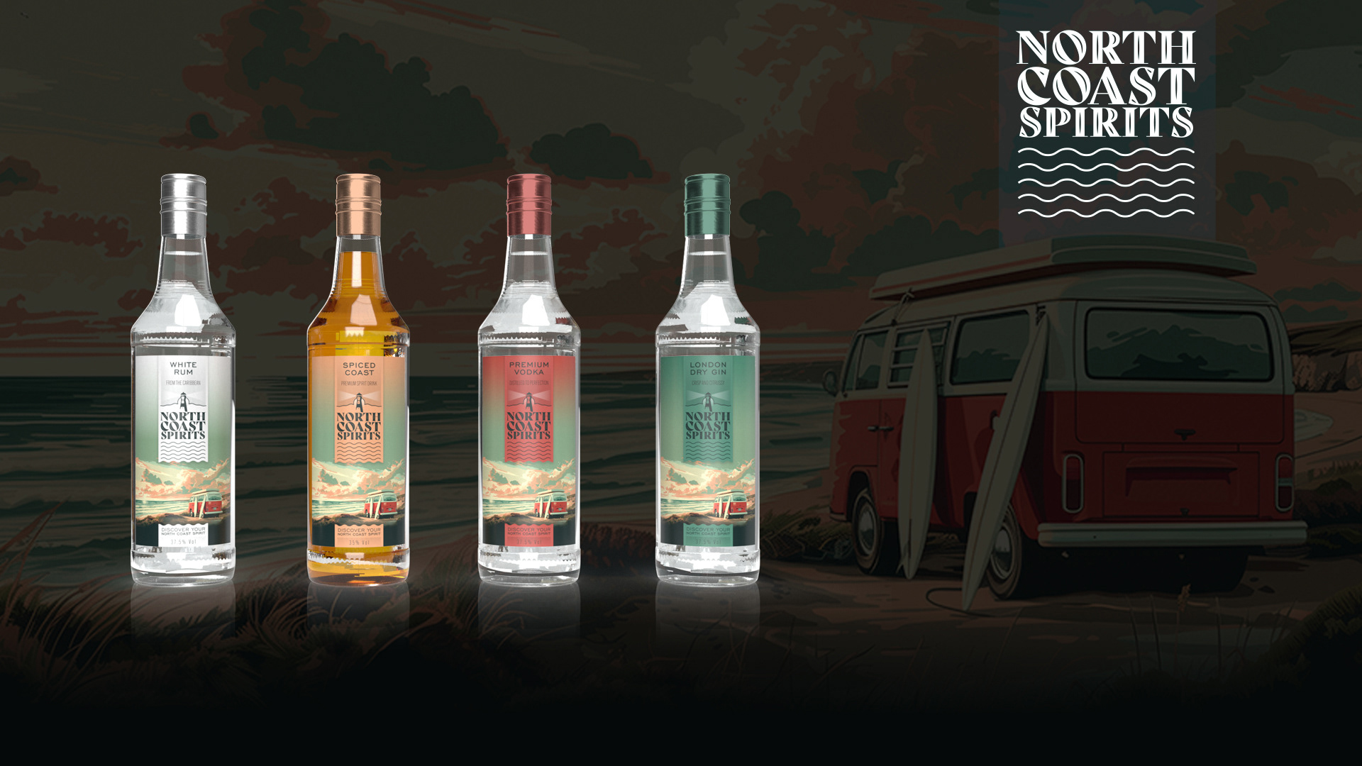 North Coast Spirits bottle designs.