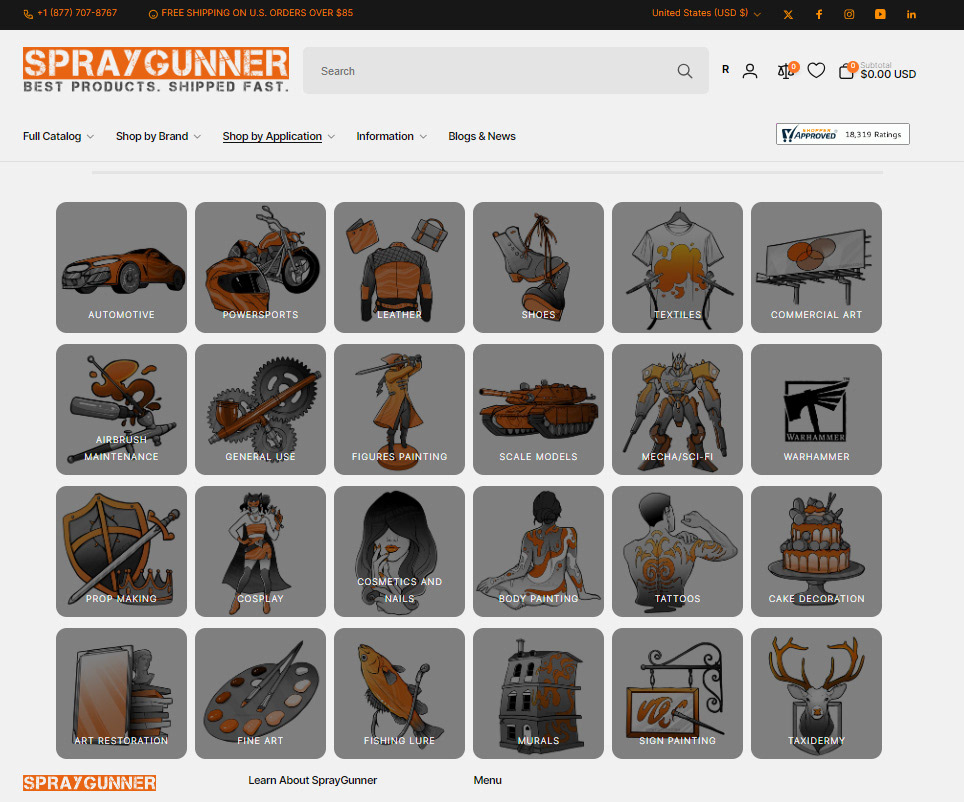 website in action with icons
