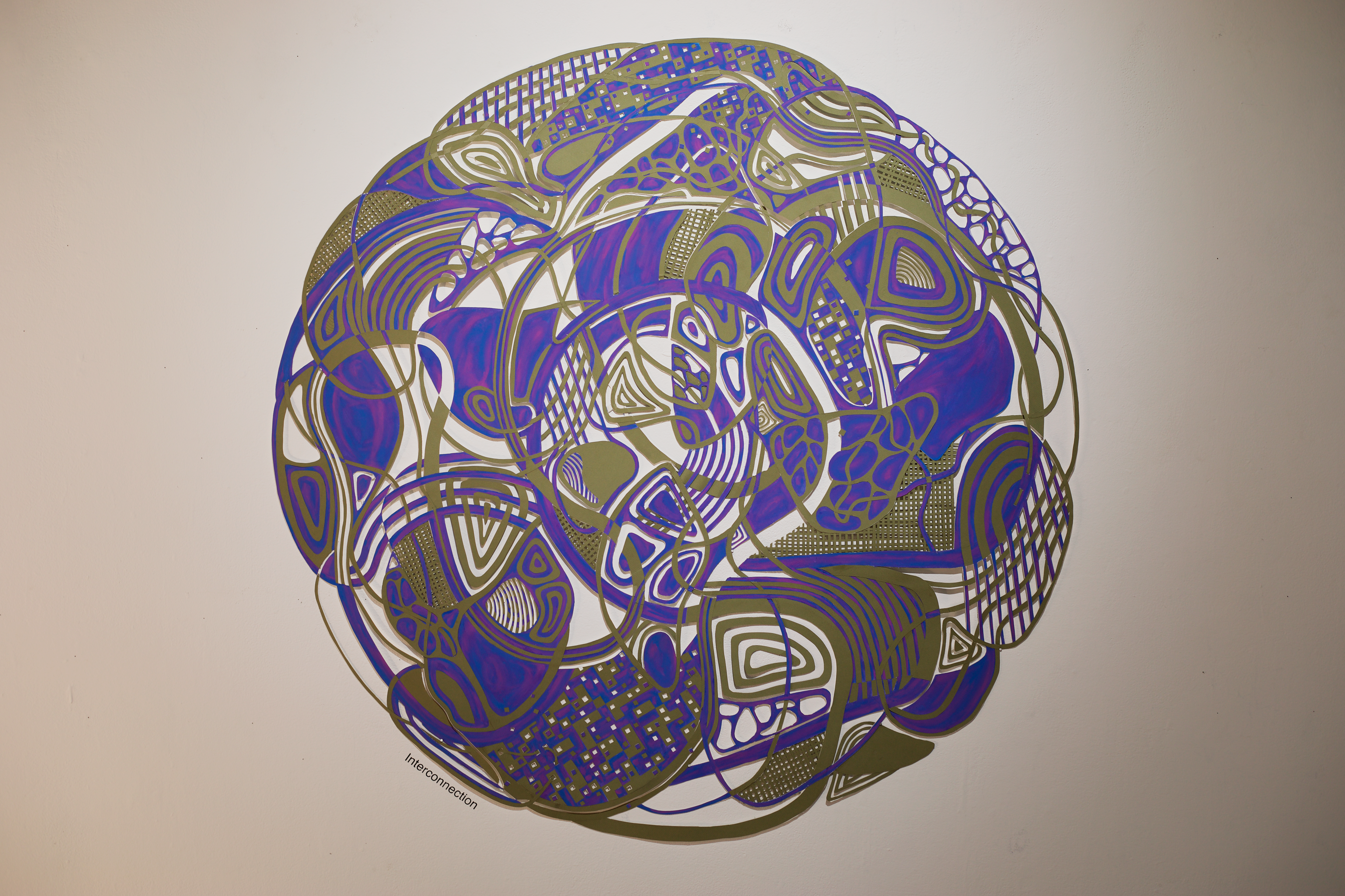 "Interconnection," 2023, gouache and pre-dyed paper on watercolor paper, 40 x 40 inches