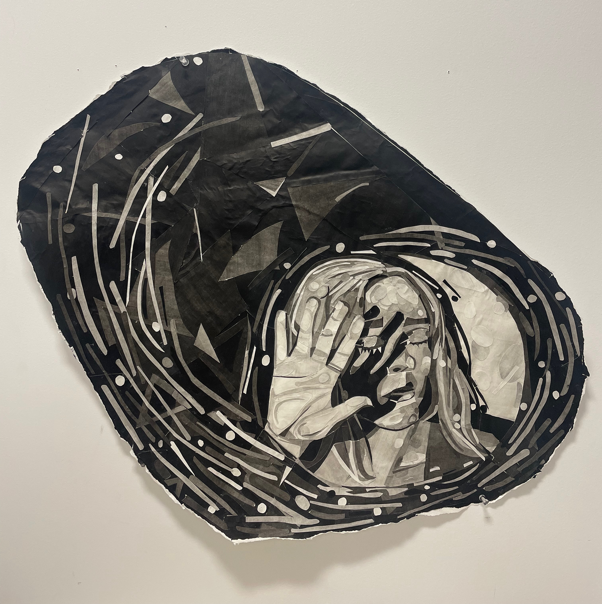 Self portrait, 2023, dyed paper on paper, 24x28 inches