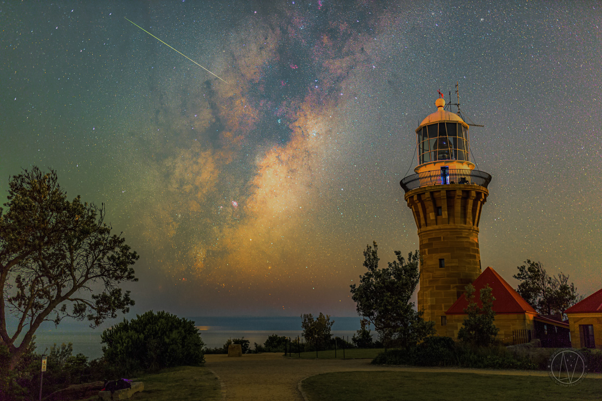 Milky Way and meteor over Barrenjoey