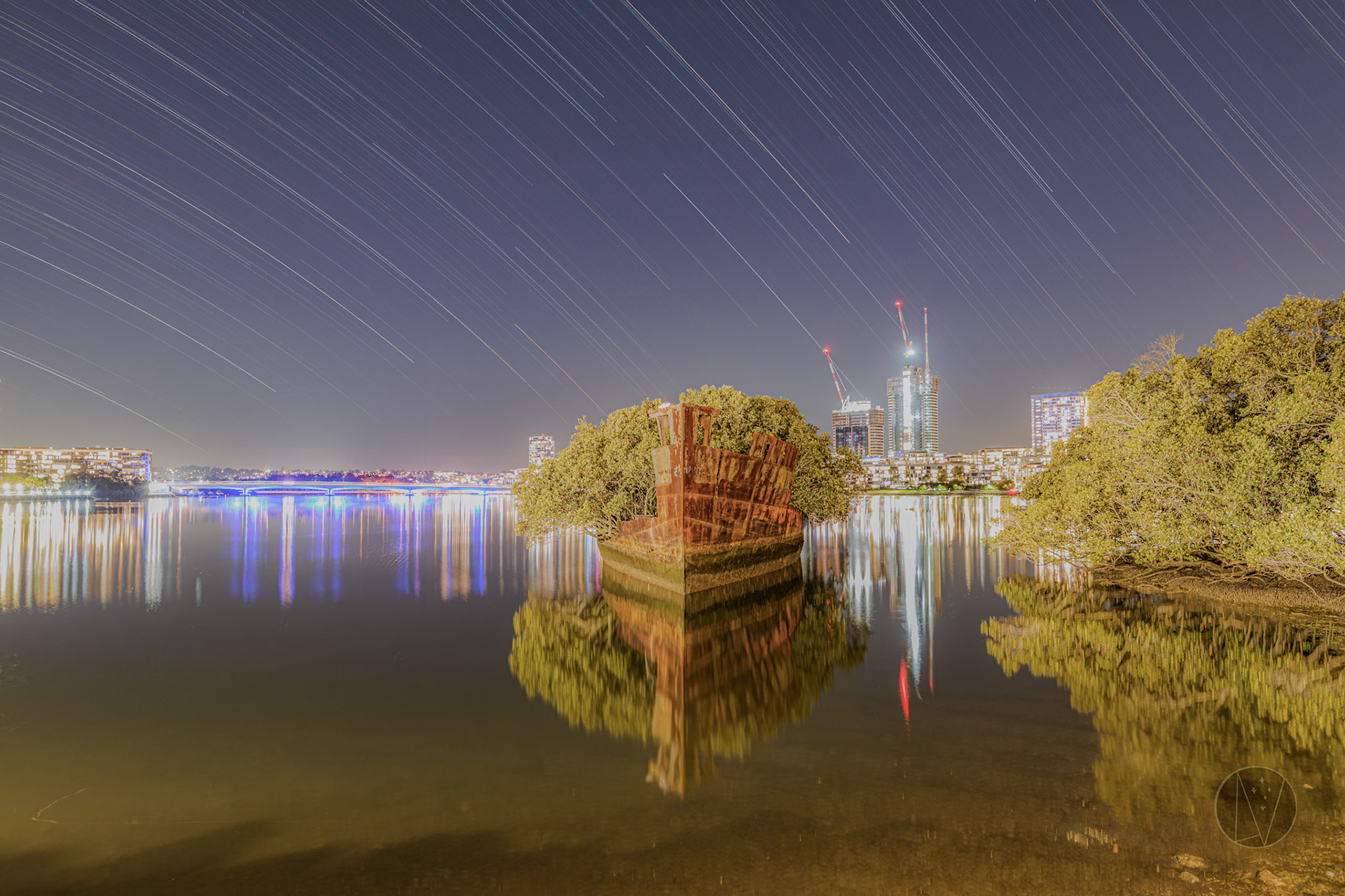Star trails over SS Ayrfield