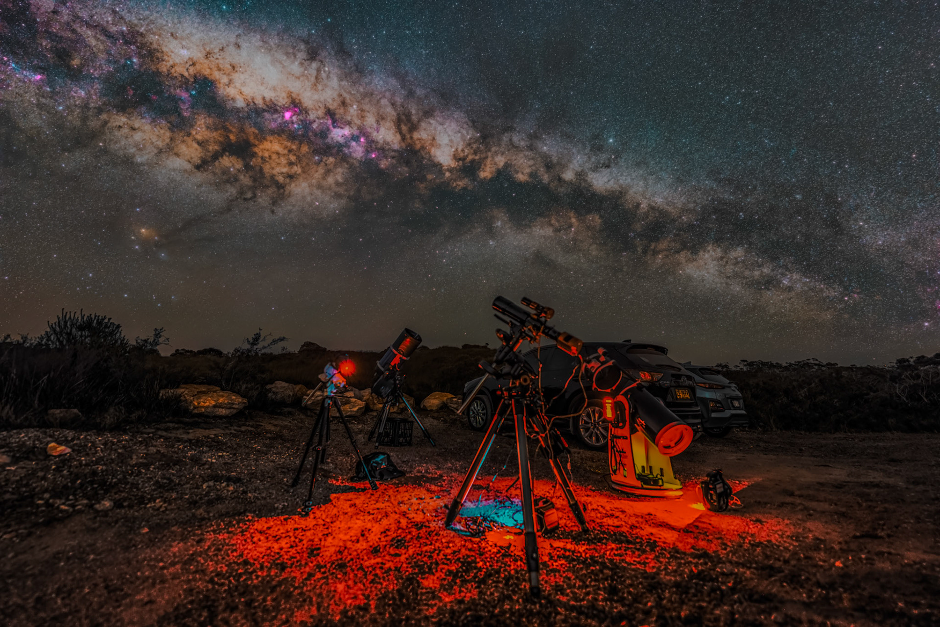 Milky Way and Telescopes from Mount Banks