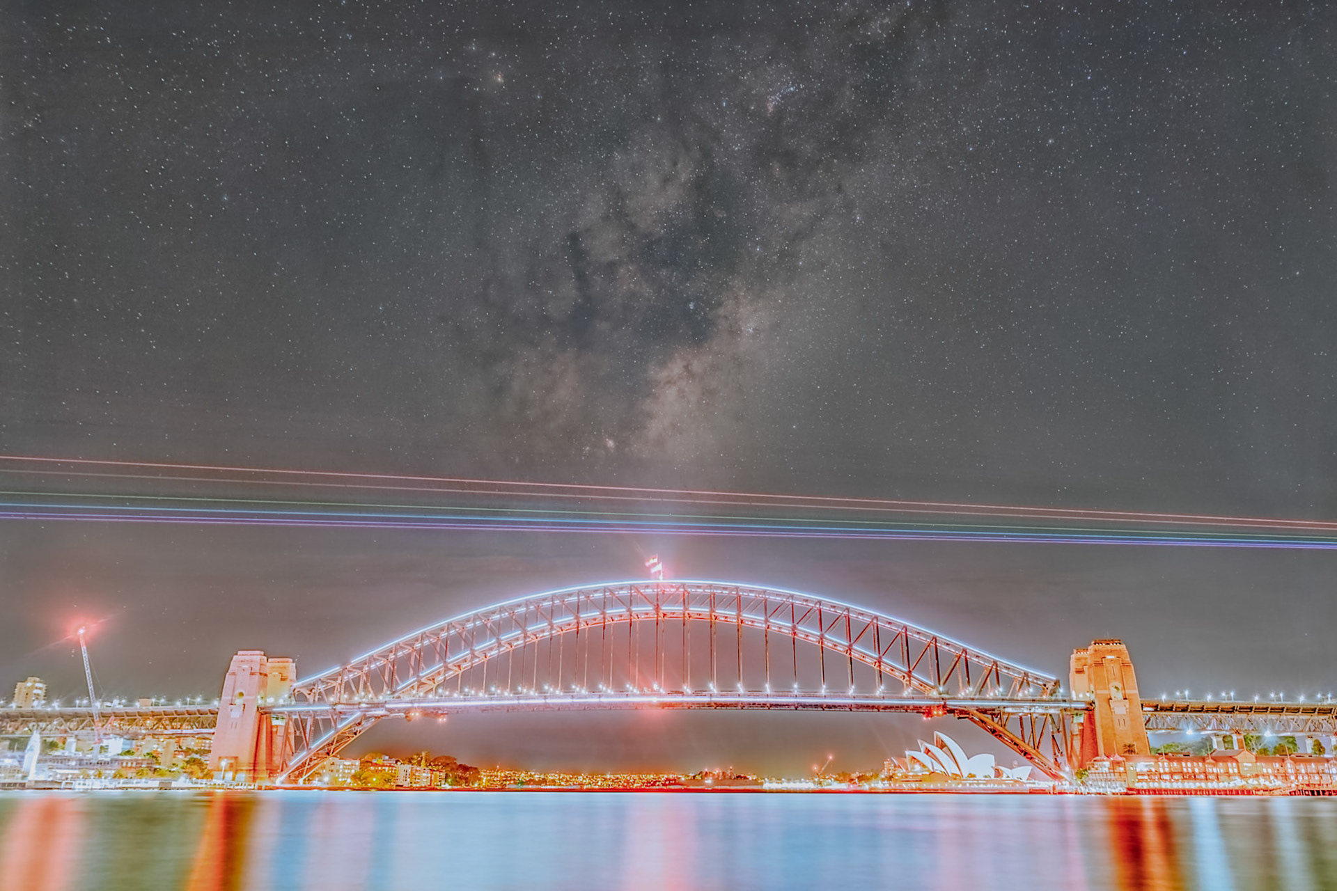 Milky Way over Vivid Lights of Sydney