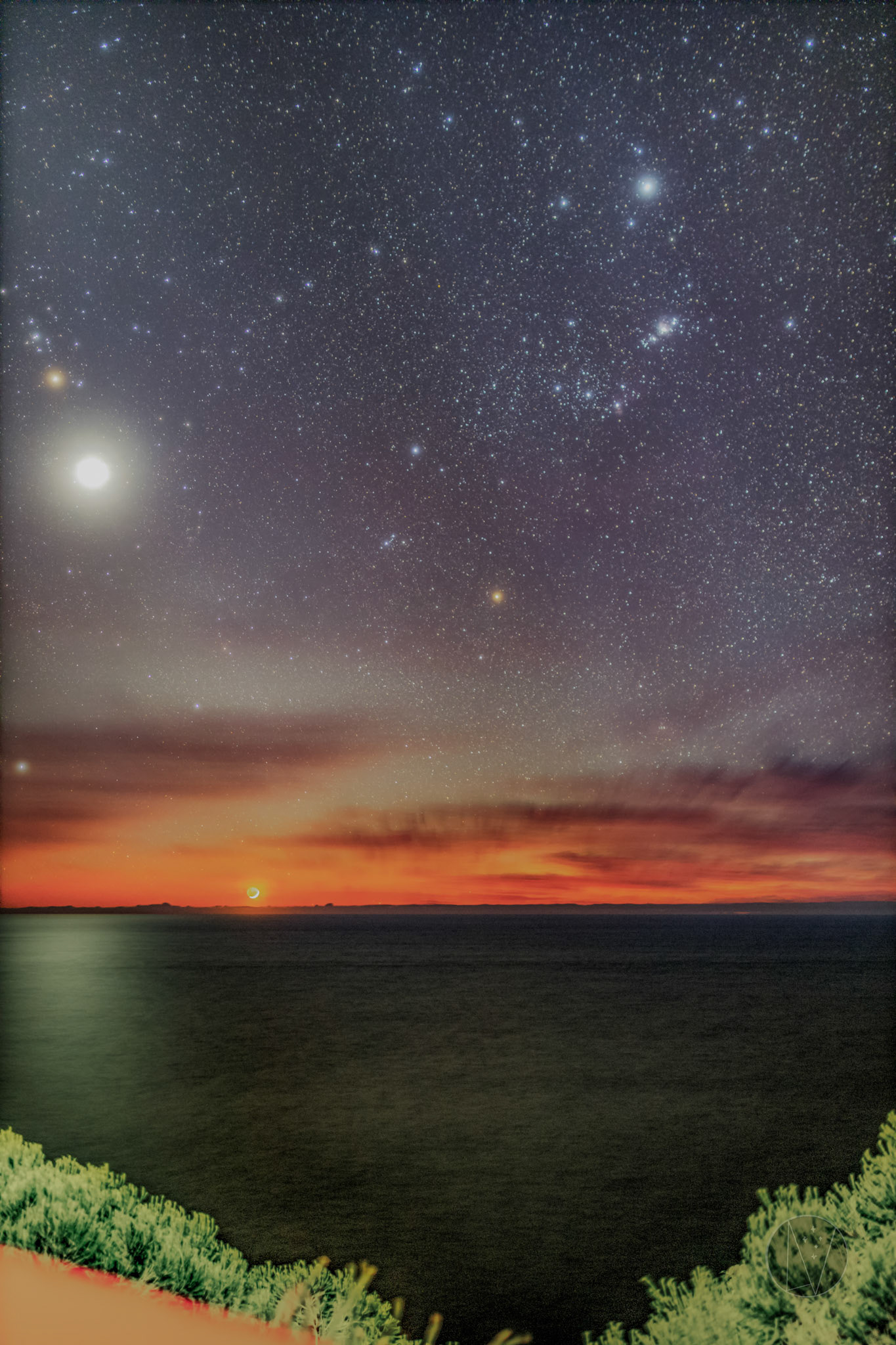 Orion, Venus, Hyades &amp; Moon before sunrise