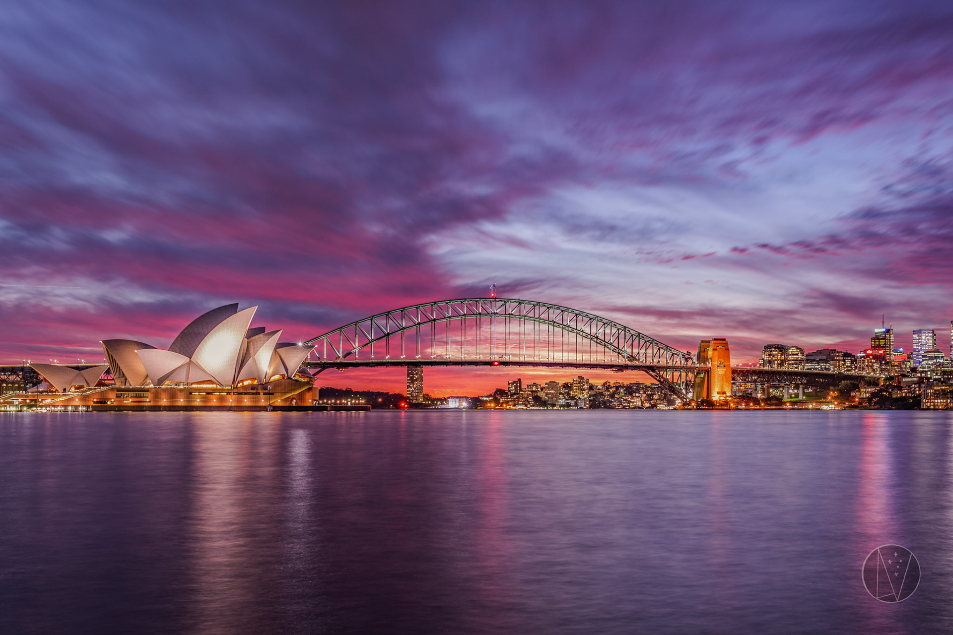 Sydney's icons after a colourful sunset