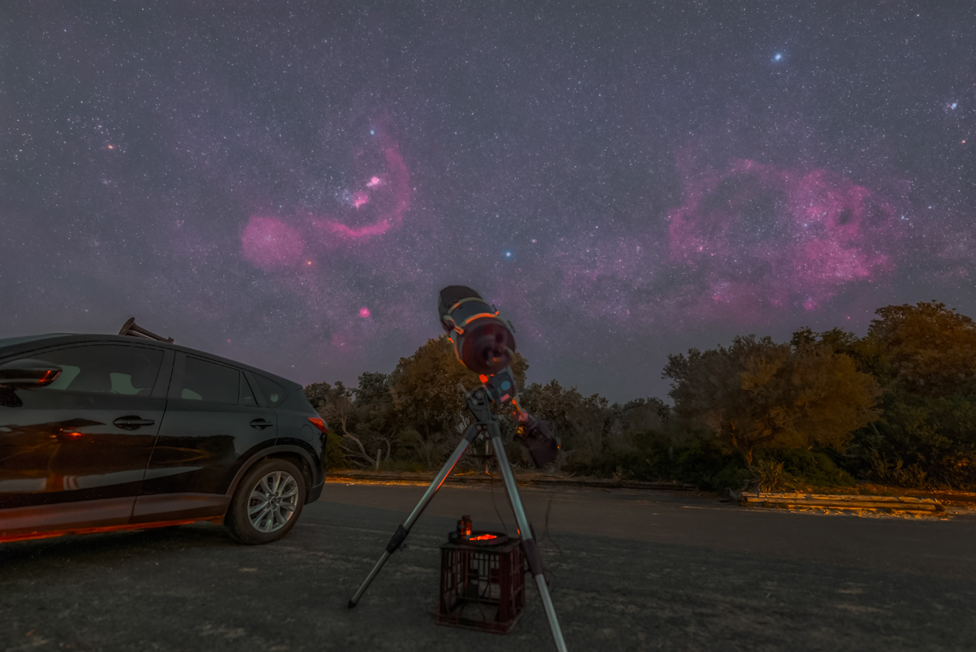 Orion and Gum Nebula from Palm Beach