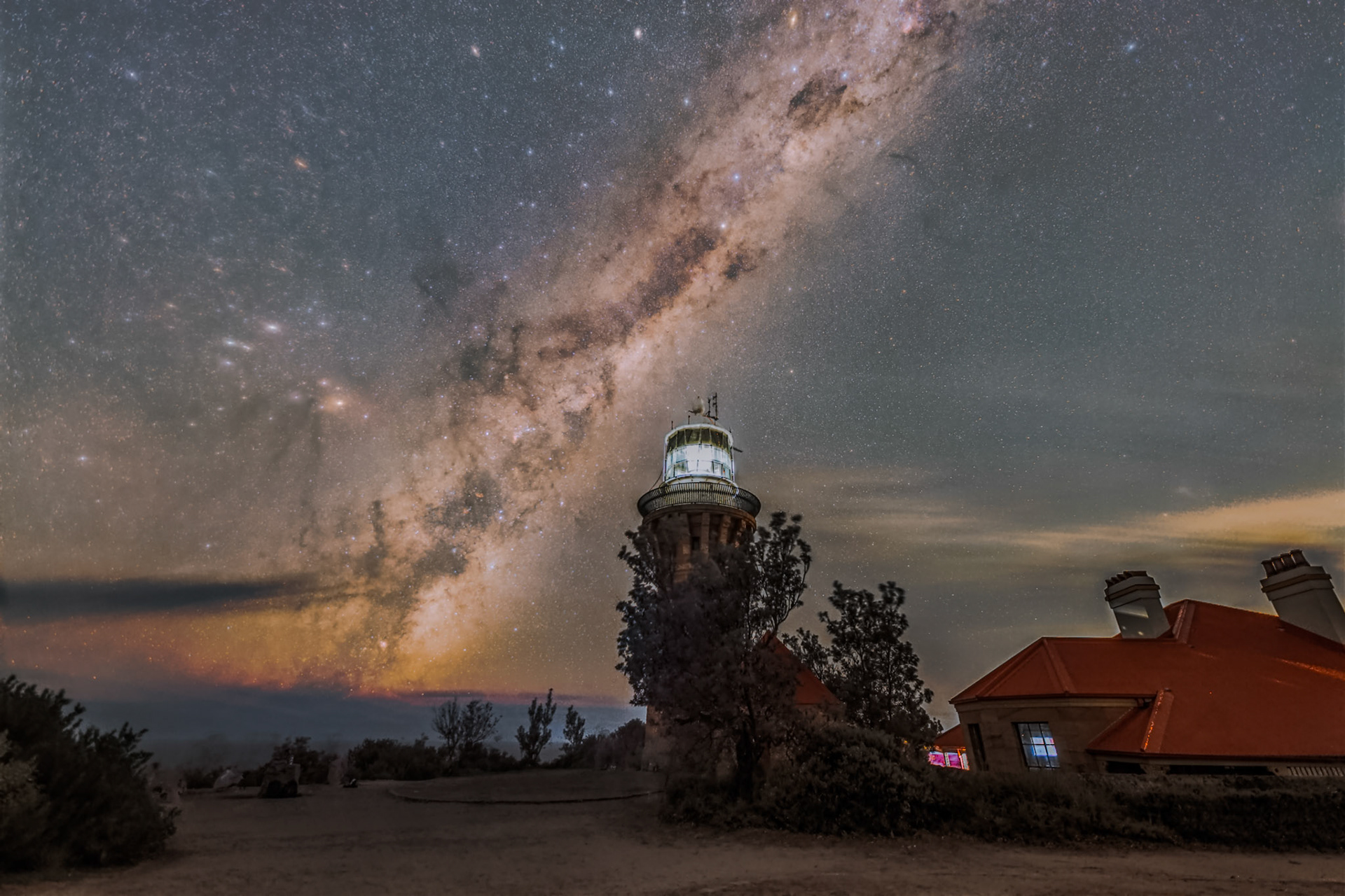 Milky Way rising over Barrenjoey Lighthouse
