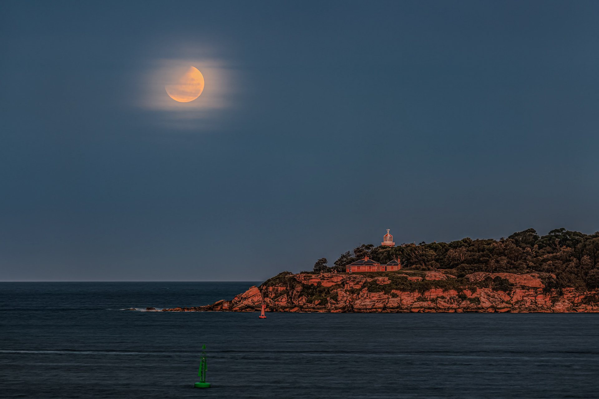 Lunar Eclipse over Hornby Lighthouse