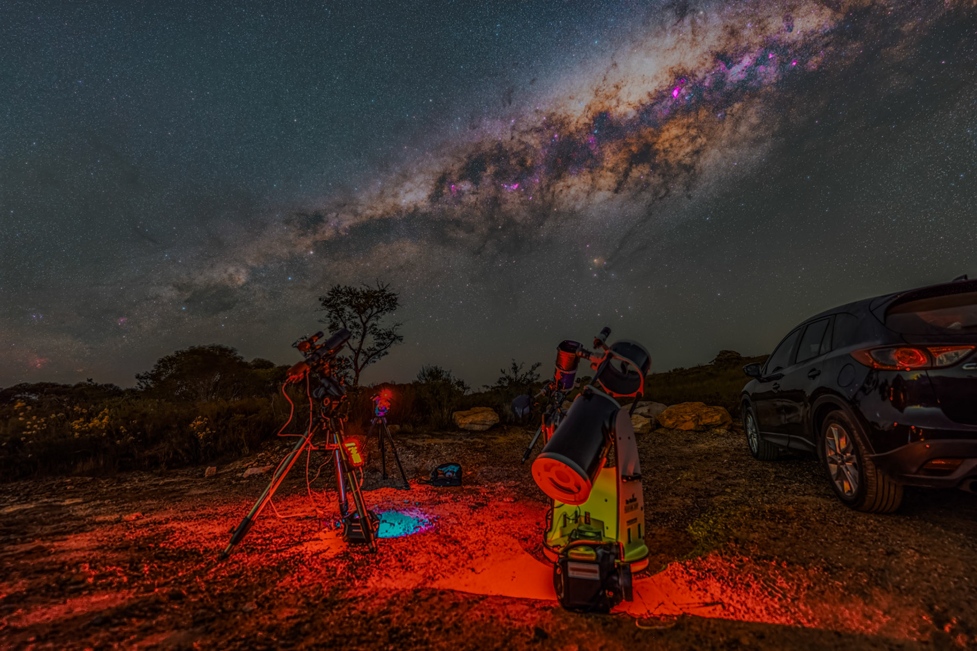 Milky Way and Telescopes from Mount Banks