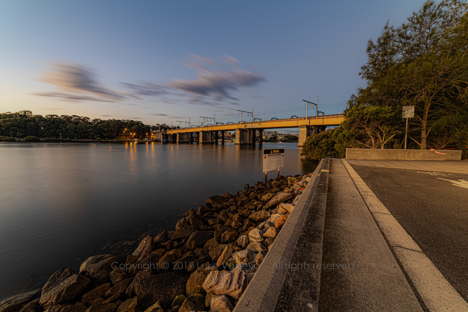 Meadowbank Bridge after sunset
