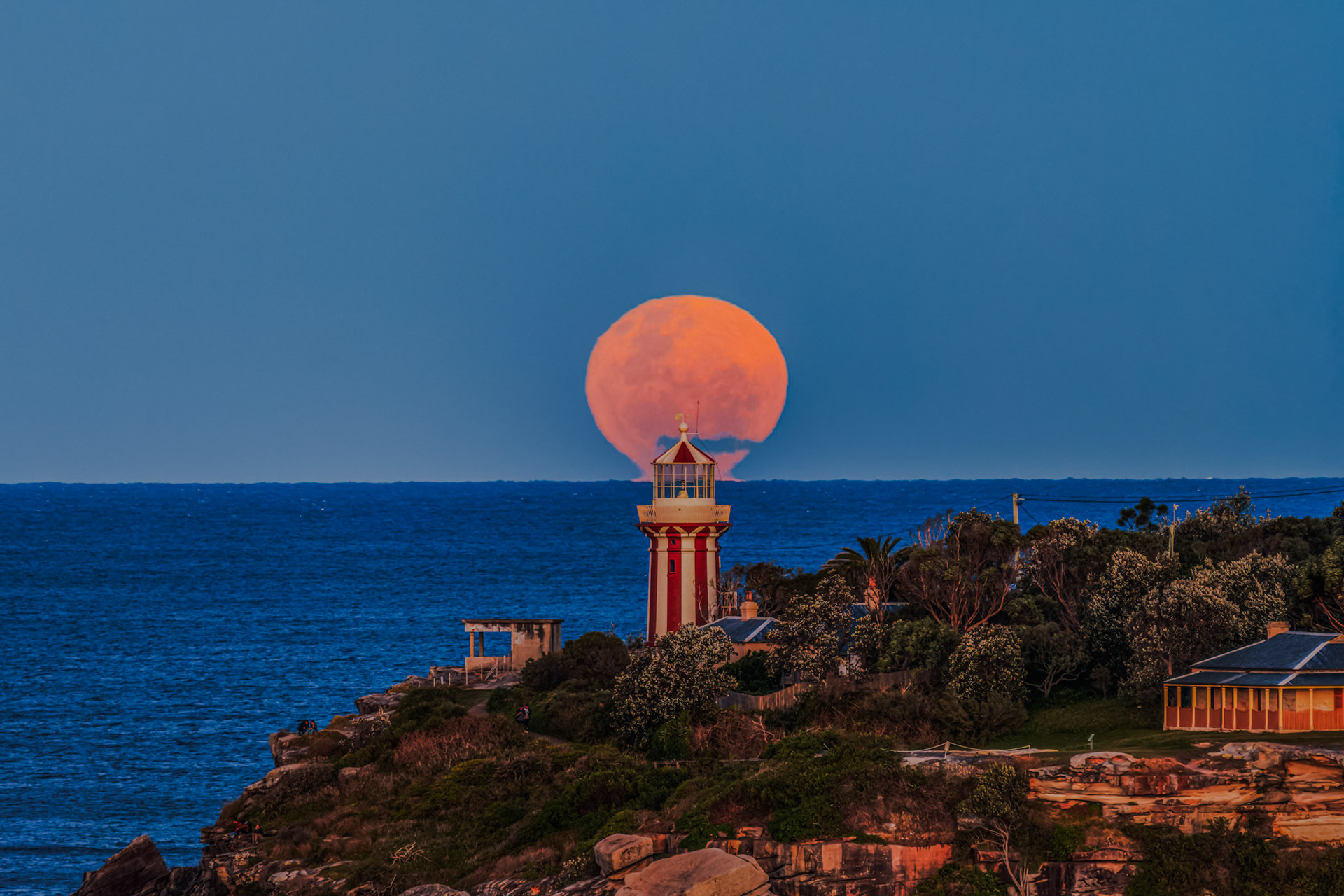 Moon rising behind Hornby Lighthouse