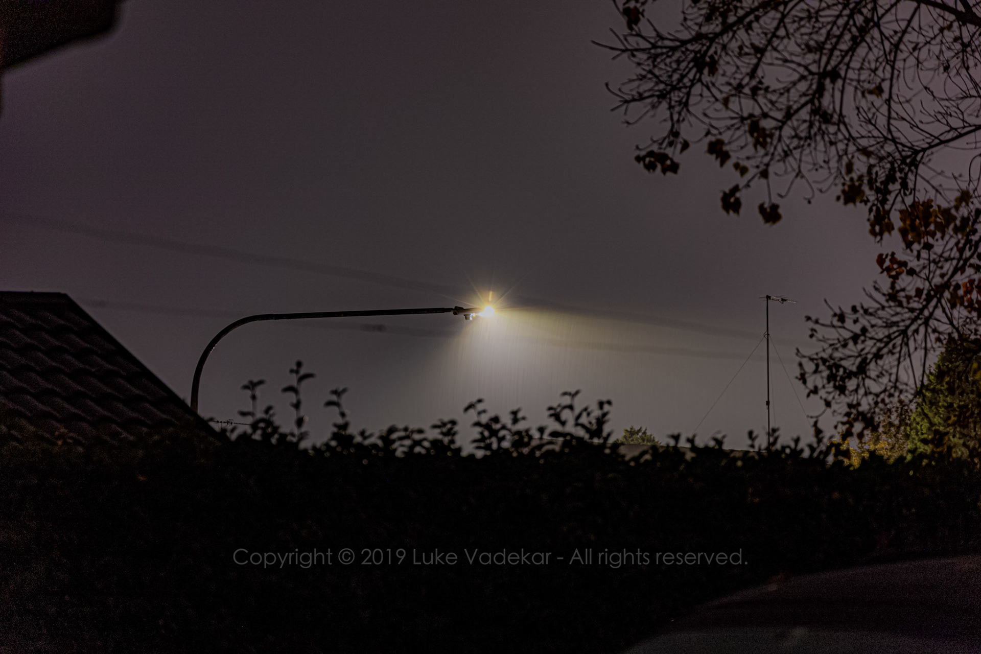 Long exposure of the rain and a street lamp