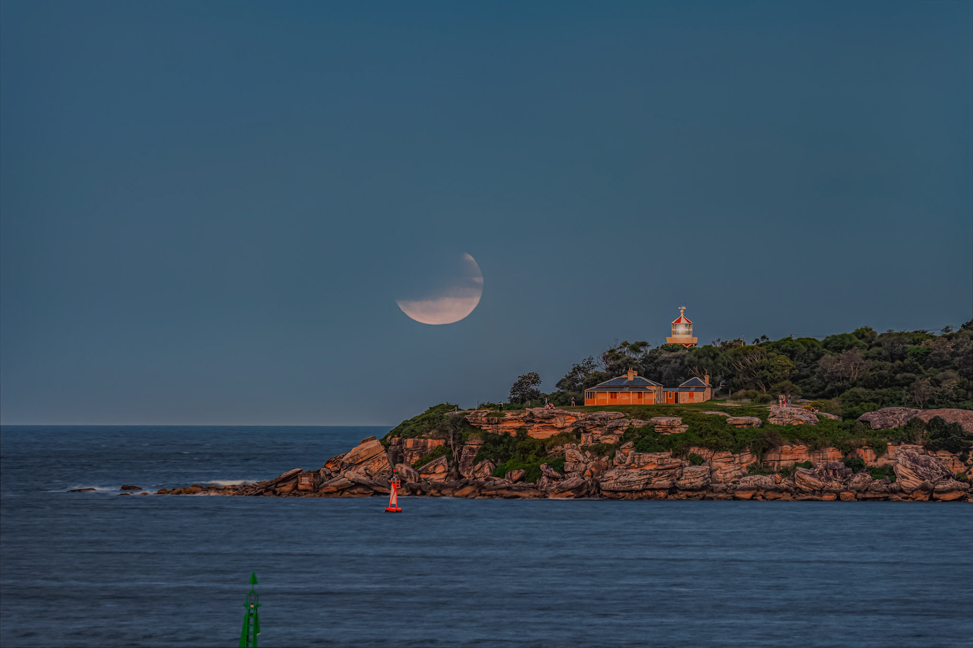 Lunar Eclipse behind Hornby Lighthouse