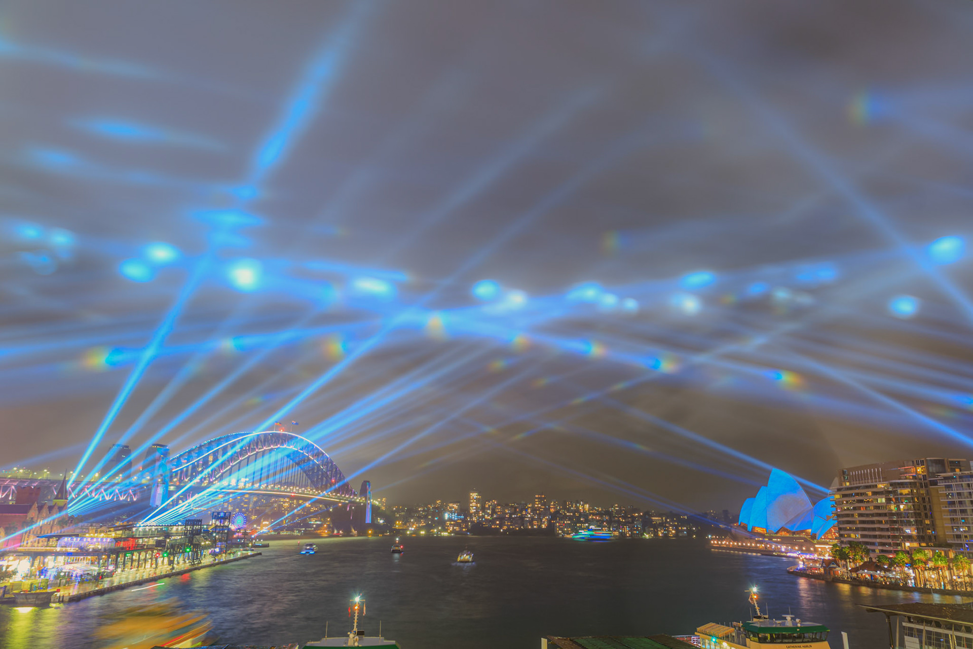 Vivid Lights of Sydney in the rain