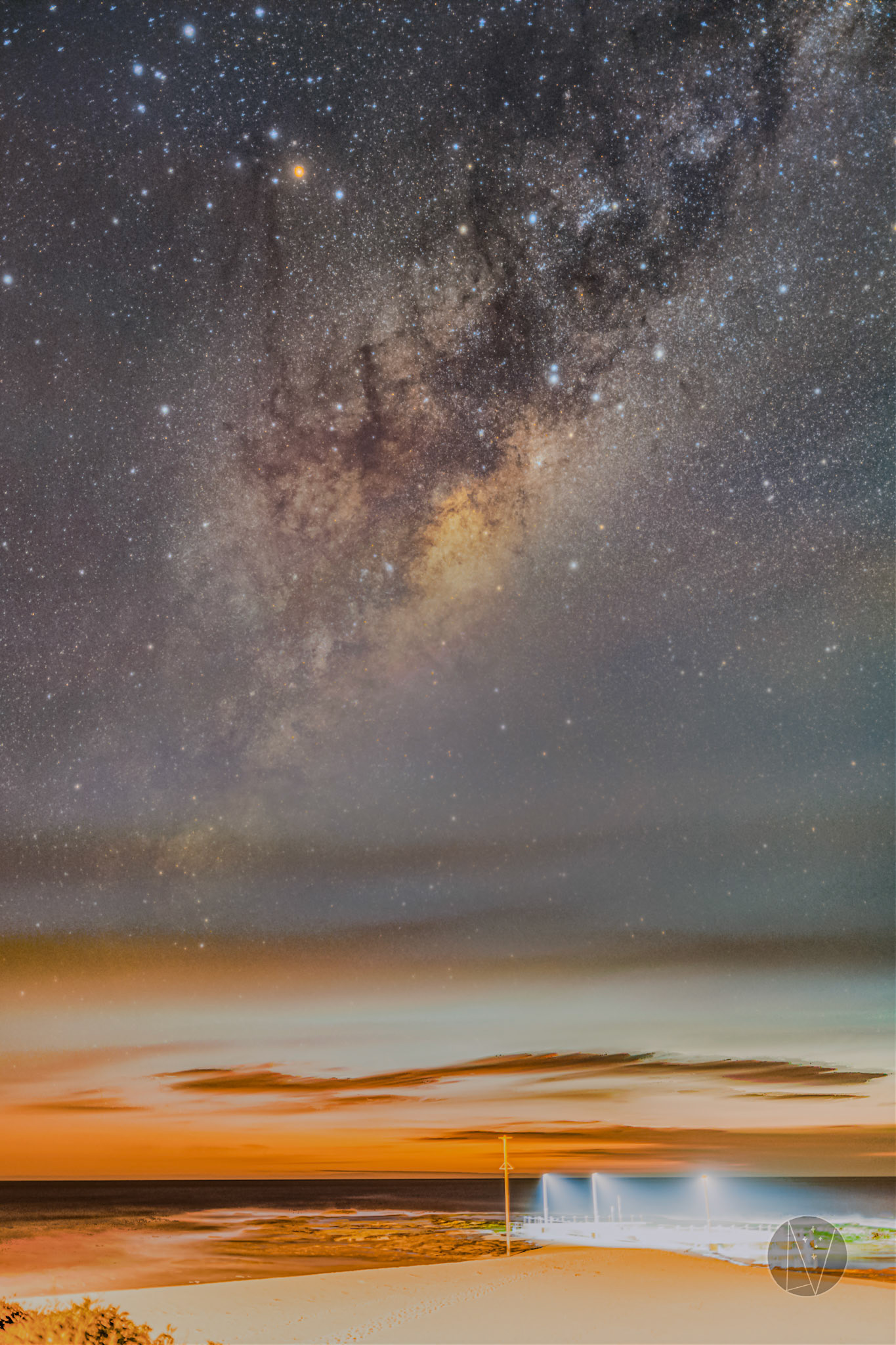 Milky Way over Mona Vale Rockpool during twilight