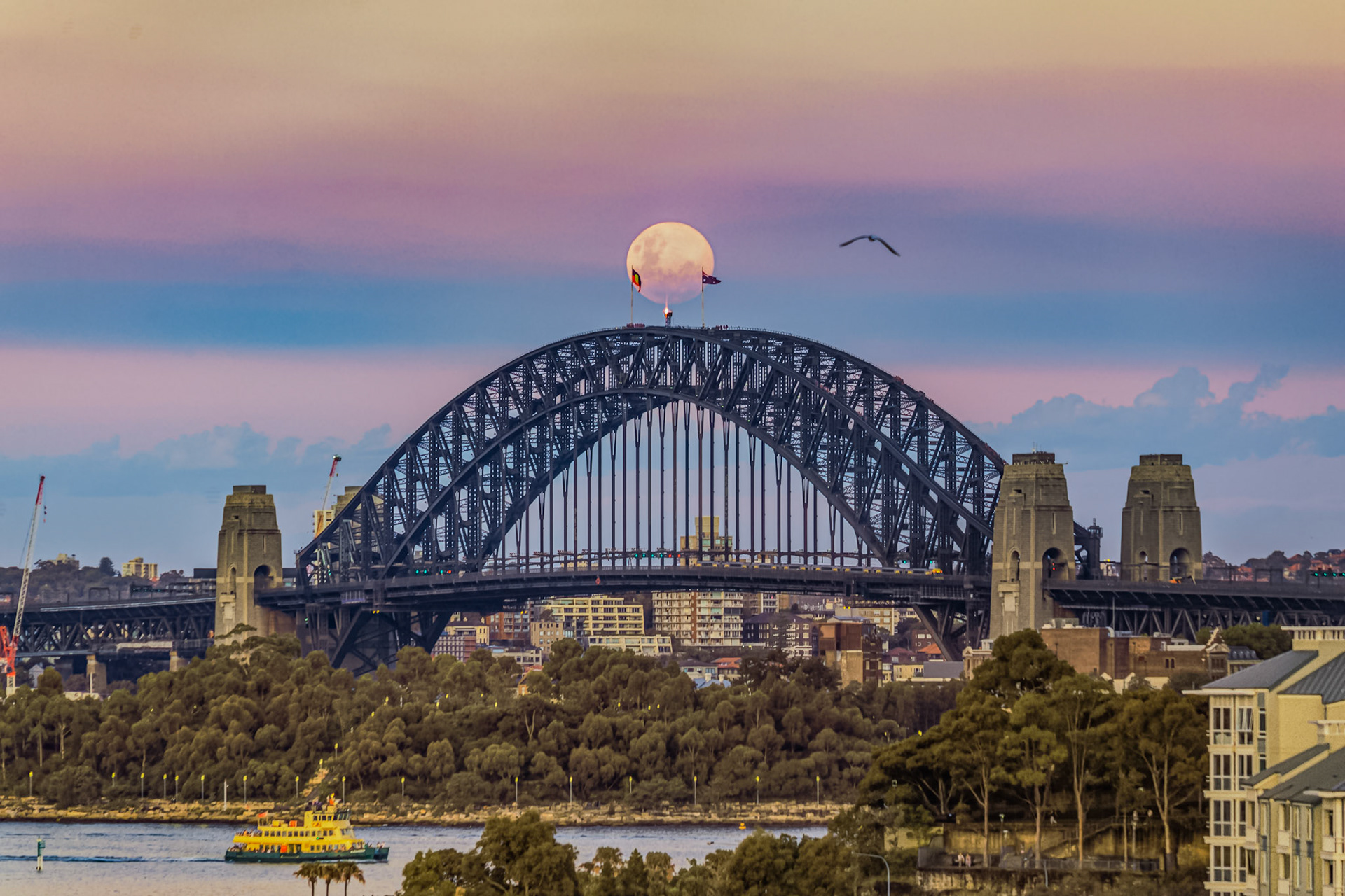 The Moon behind the Harbour Bridge