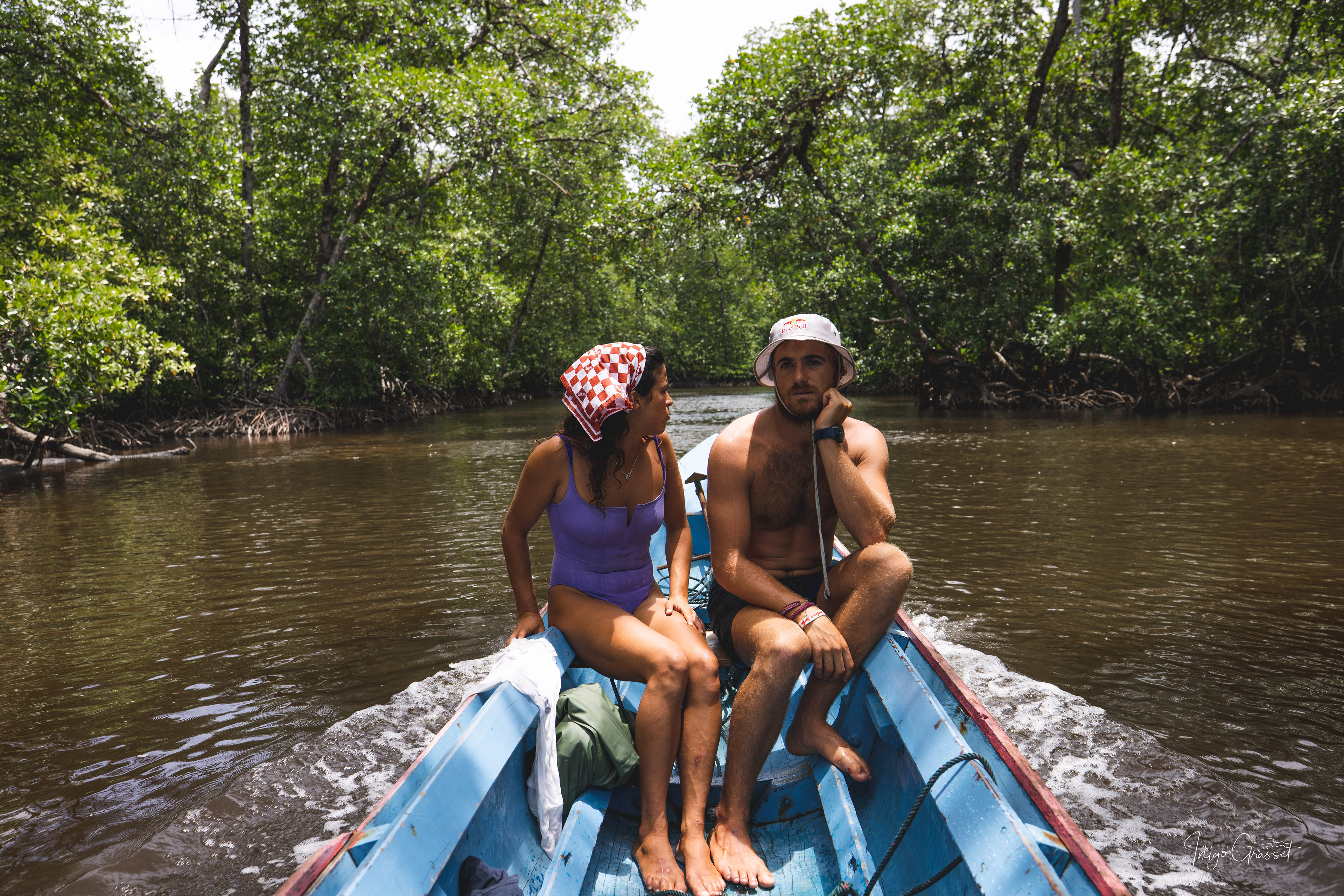 Natxo and I in the canoe, sailing through the mangroves