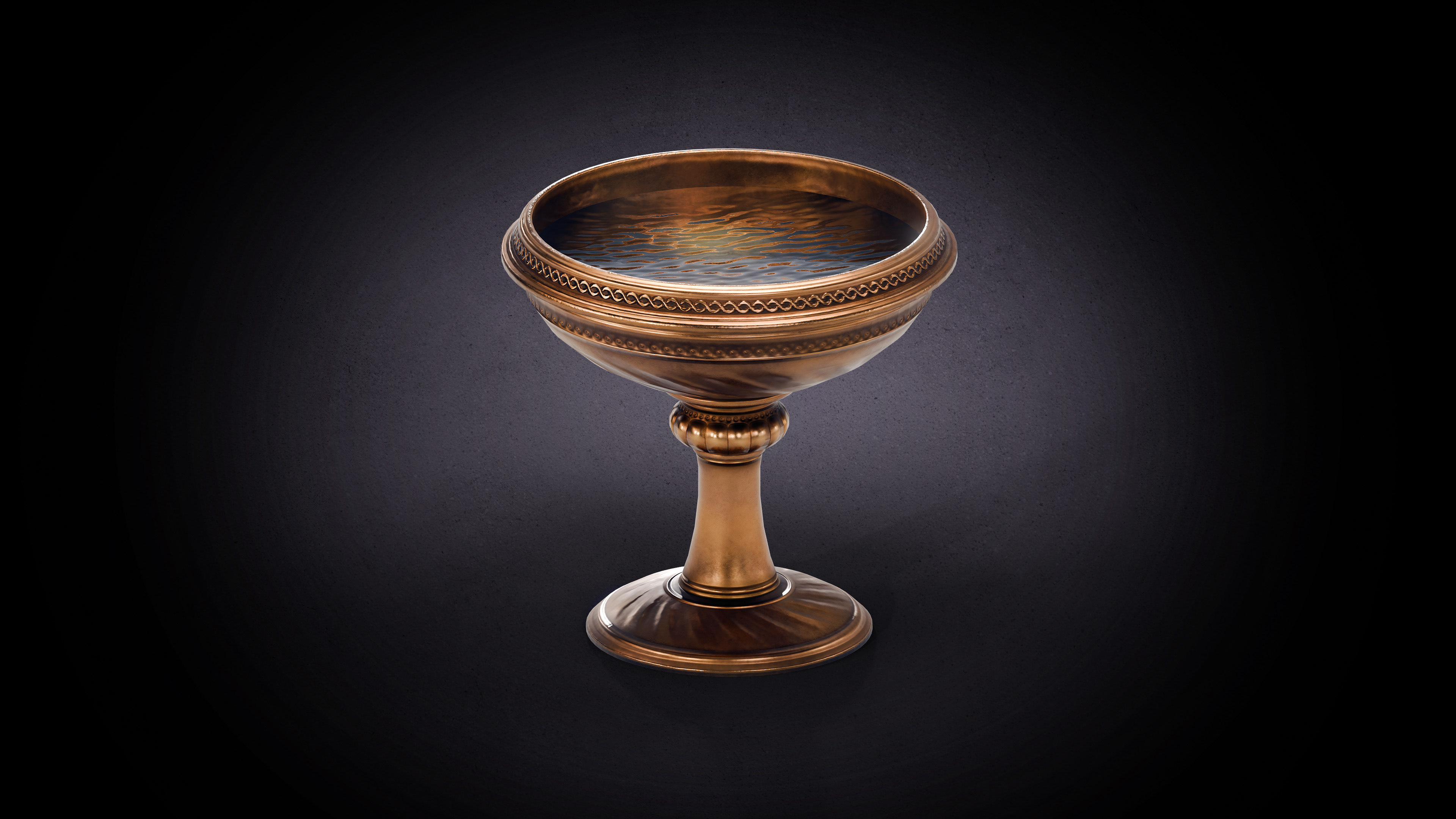 3D render of the Bronze Laver from the Tabernacle of Moses, showing a polished brass basin with realistic metallic texturing, modeled in Blender