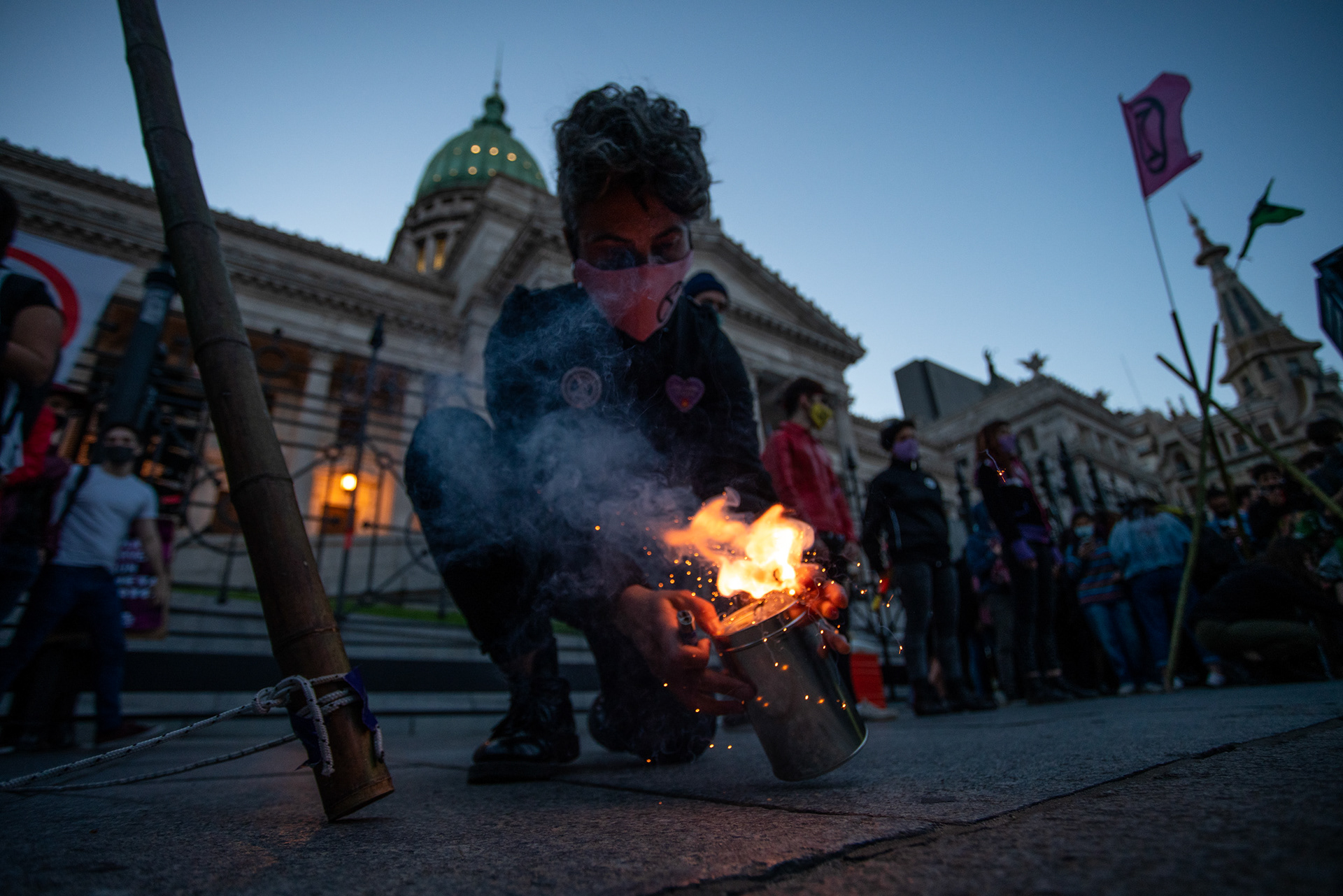 Activist of Extinction Rebellion protest in the parliament