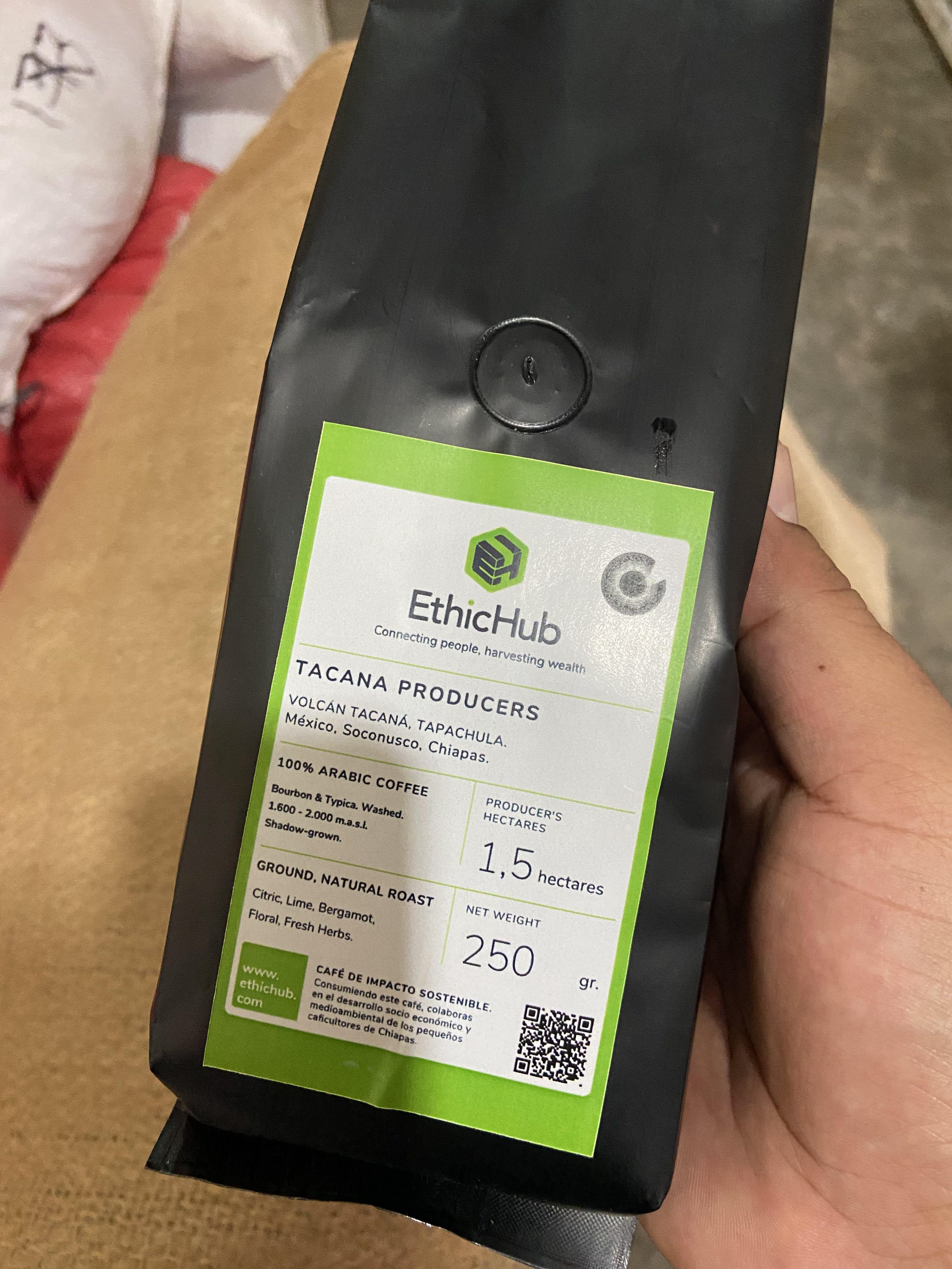 Tacana`s coffee label for 250grs.