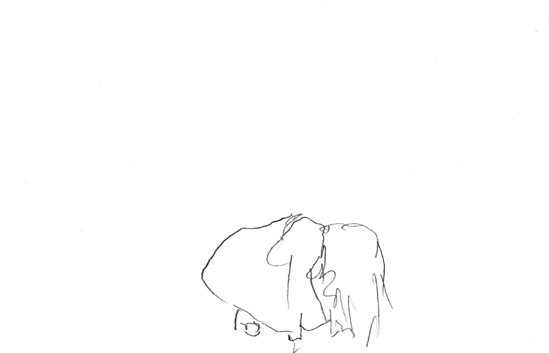 The body is at the bottom of the image and is on the ground. Only the dress and part of the wig are in the frame. The body is located in the right corner.