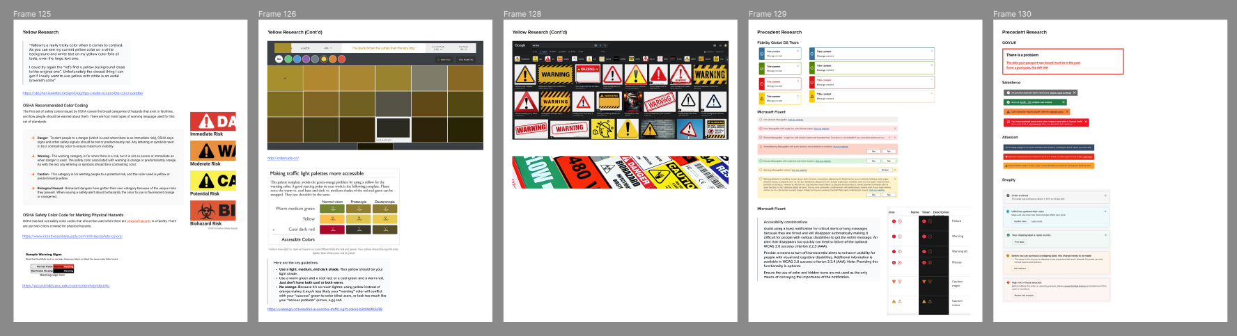A screen capture of collected research relating to use of the color yellow in warnings and other contexts.