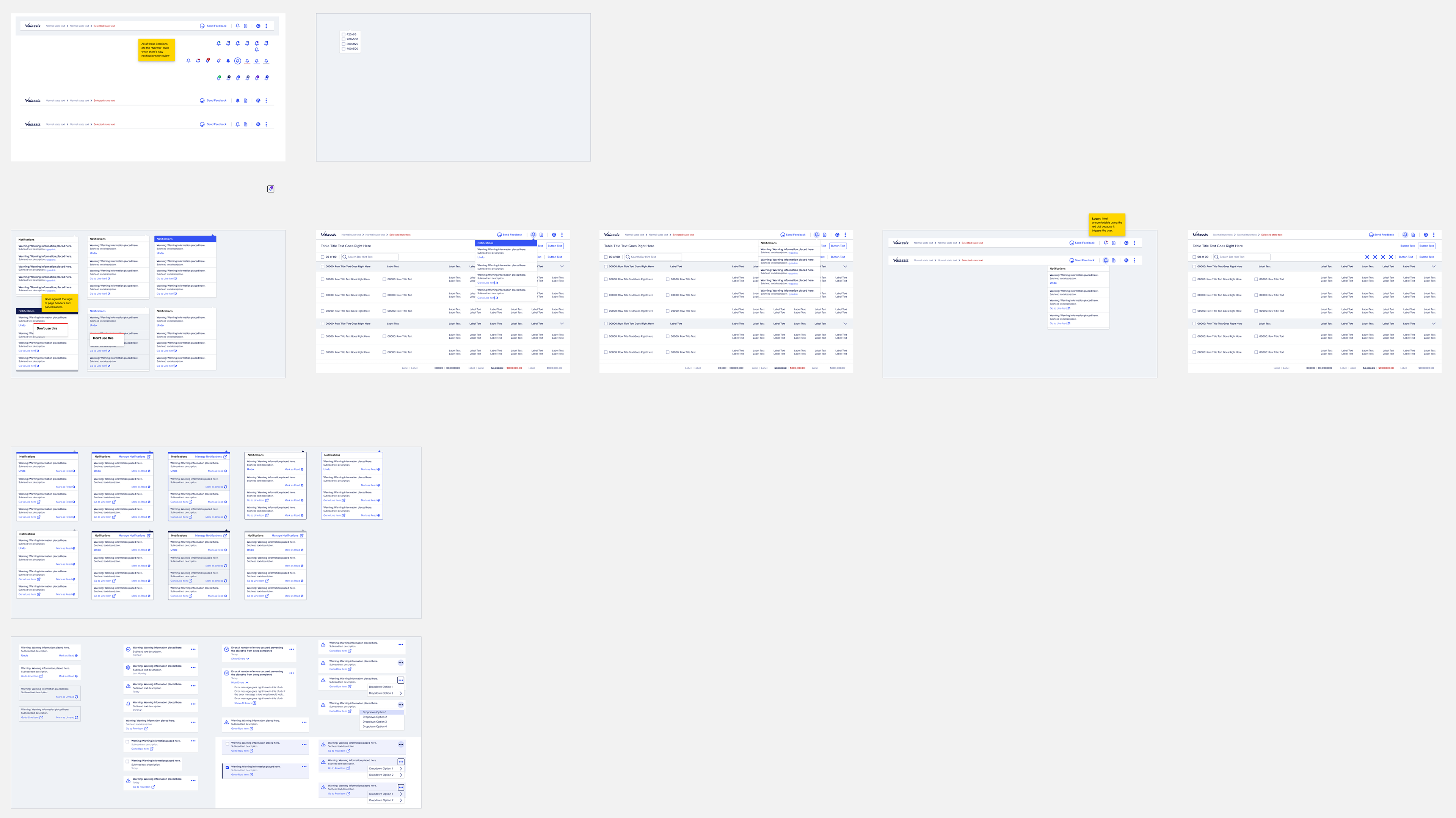 Visual Iterations of a proposed "Notification Tray" component to work with the larger concept and proposed framework.