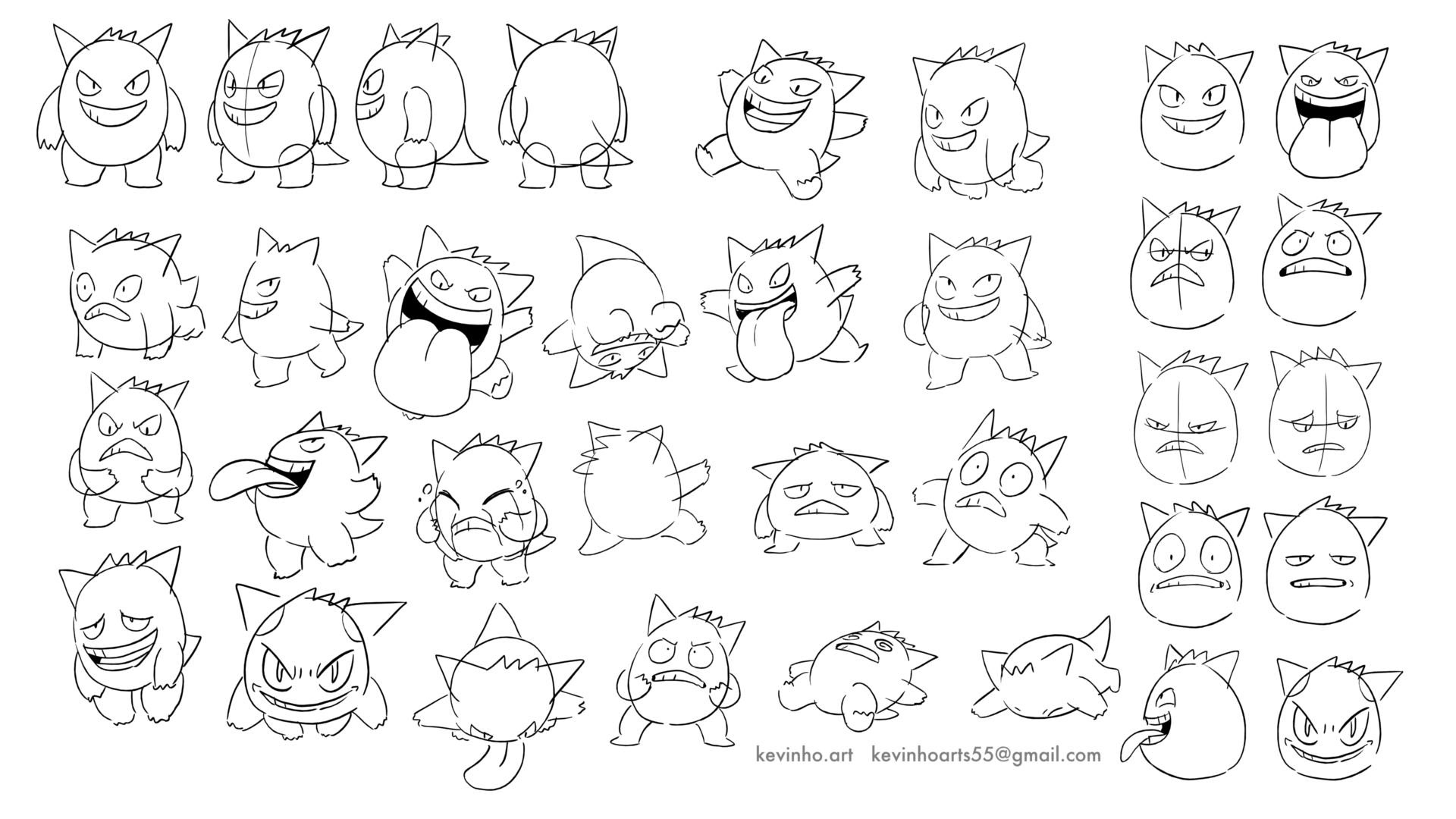 Gengar Character explorations for a Brainstorm Storyboard Revisionist Class