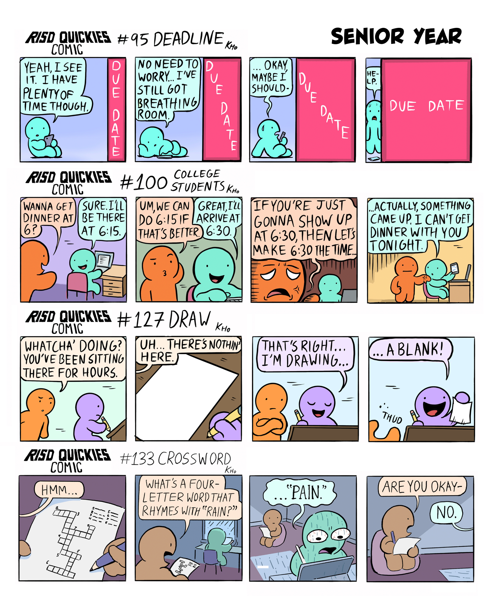 Some of the 180+ weekly comics I drew in college
