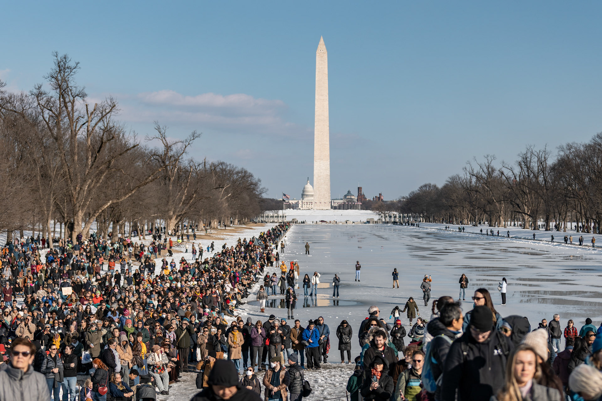 Crowds line the National Mall in front of the Lincoln Memorial as Buddhist monks gather for their final remarks on Feb. 11, 2026. A group of 18 monks began their march to raise awareness of “peace, loving kindness and compassion” in the United States and the world on Oct. 26 in Fort Worth, Texas, ending with their arrival in the nation's capital.