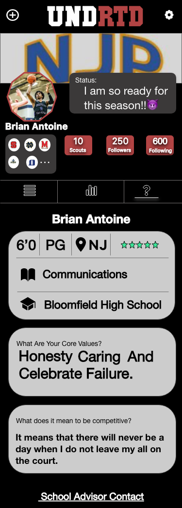 Athlete About Me section