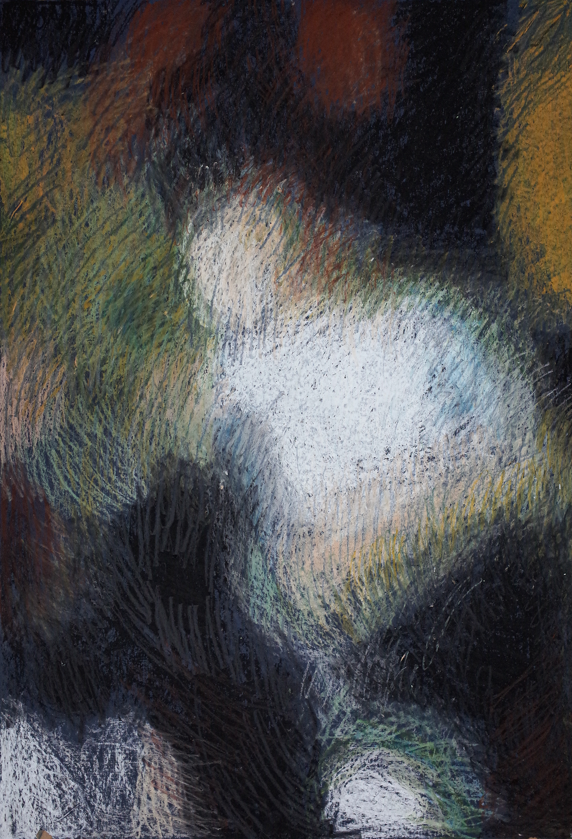 In medias res, 2023, 70x100 cm, oil pastels on hardboard