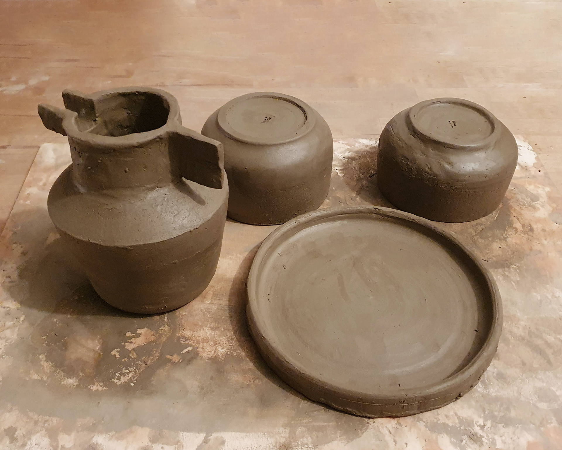 Reworking the slightly dried clay