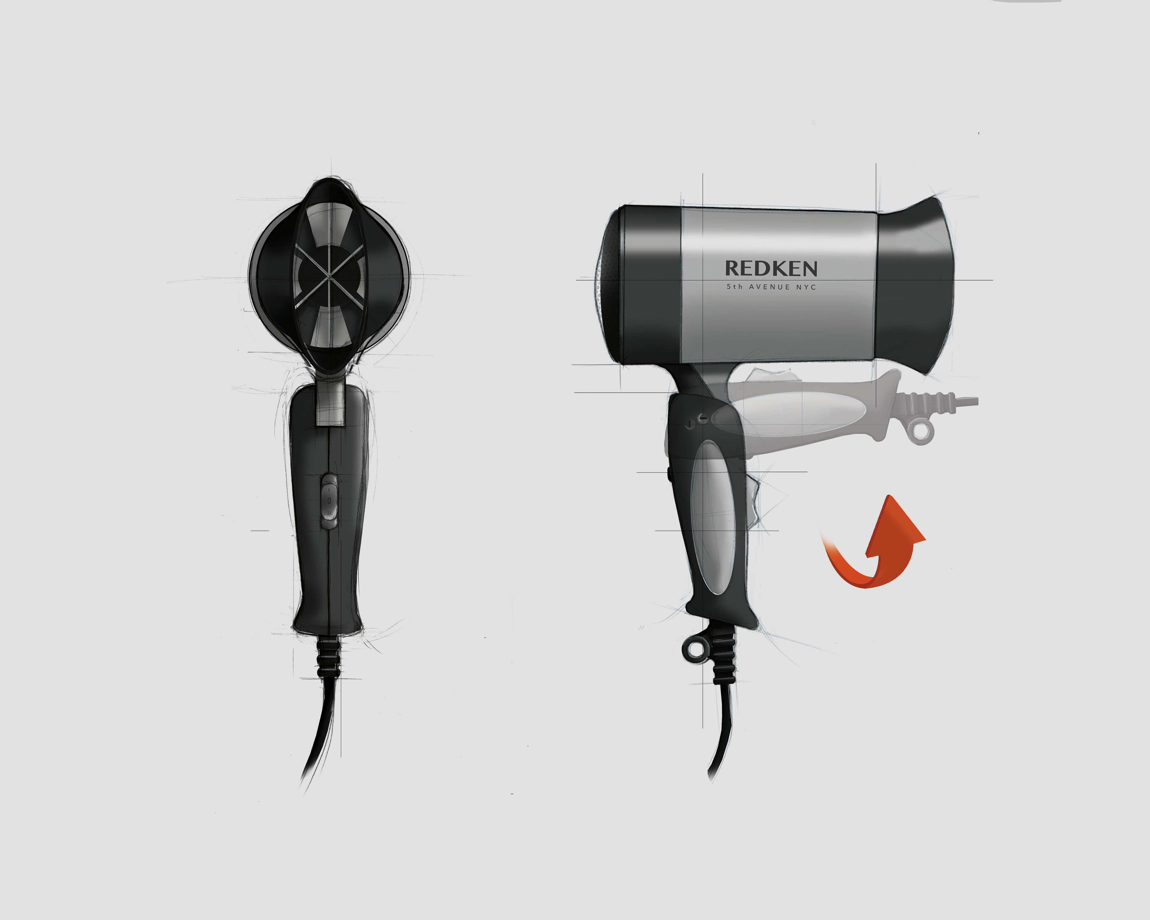 Product drawing of a hairdryer in Photoshop