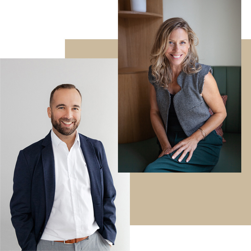 Portrait d'un homme et d'une femme entrepreneur souriant